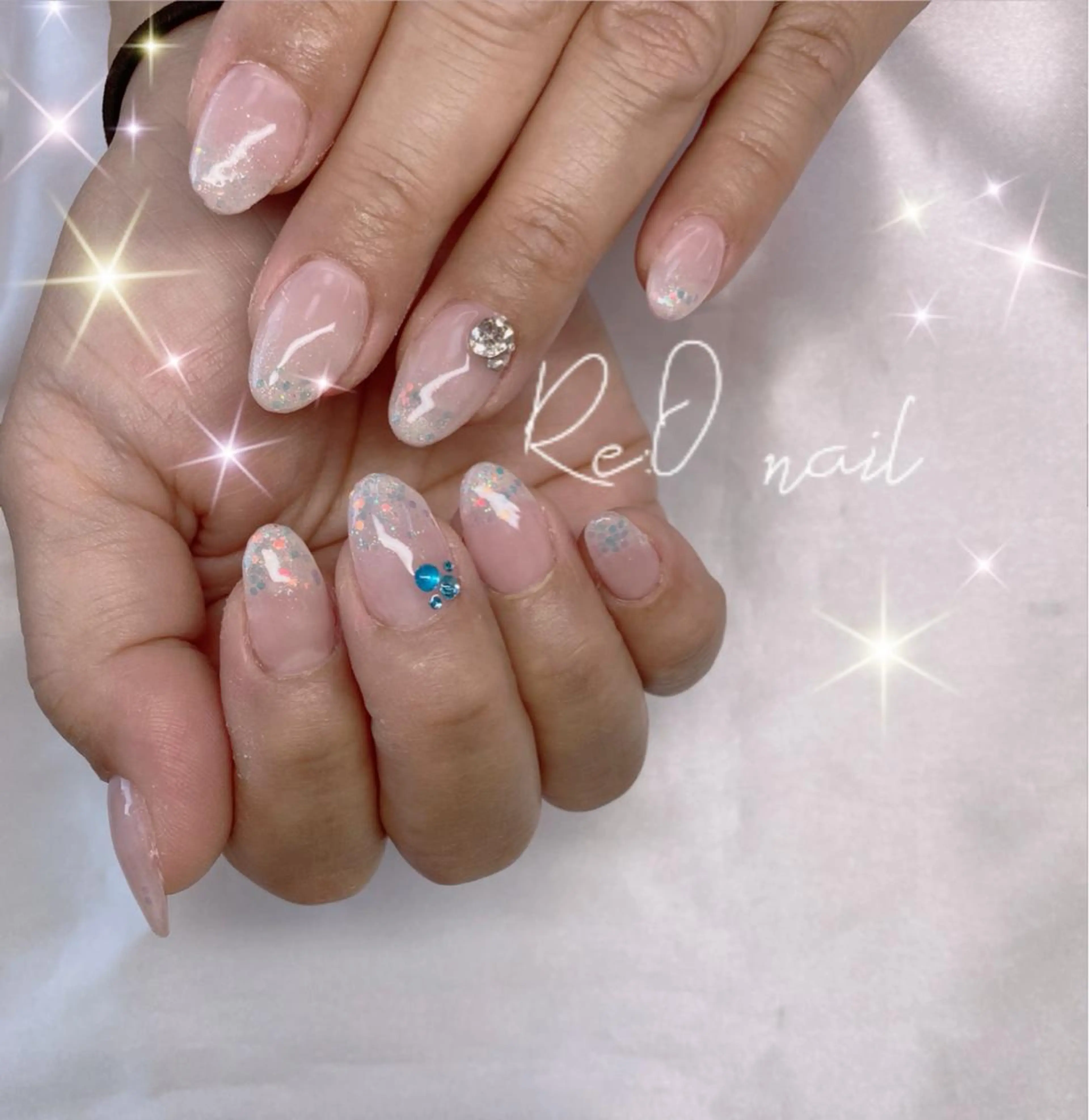 ネイル ラメ(グリッター) ラメグラデーション ハンドネイル Re:Ø nail 🩵TSUJIのネイルデザイン