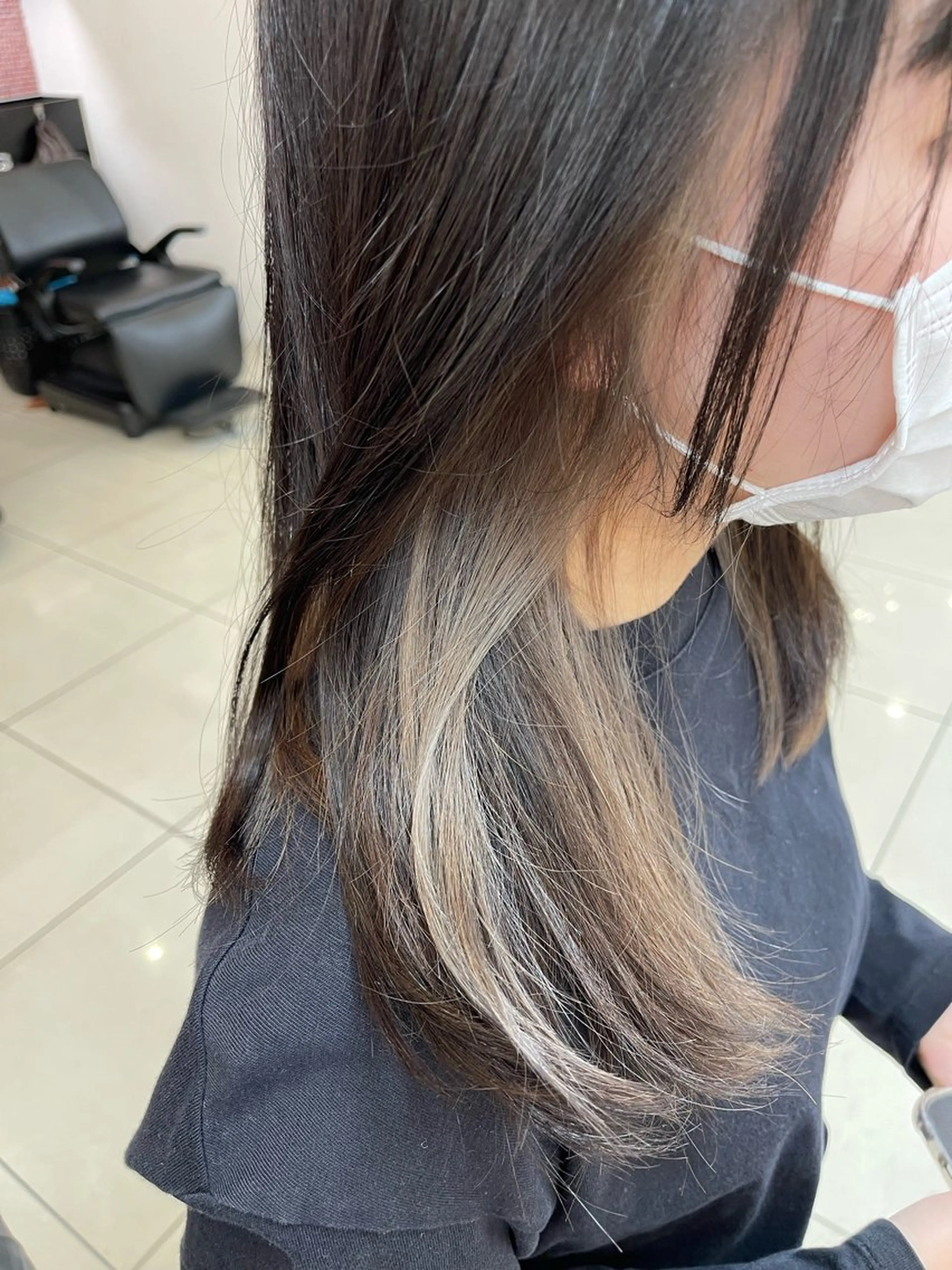 セミロング カラー ブリーチ ケアブリーチ ダブルカラー グレージュ インナーカラー ヘアカラー トリートメント SOYON西大寺店所属・ダブルカラー/ 髪質改善💎安藤のヘアスタイル