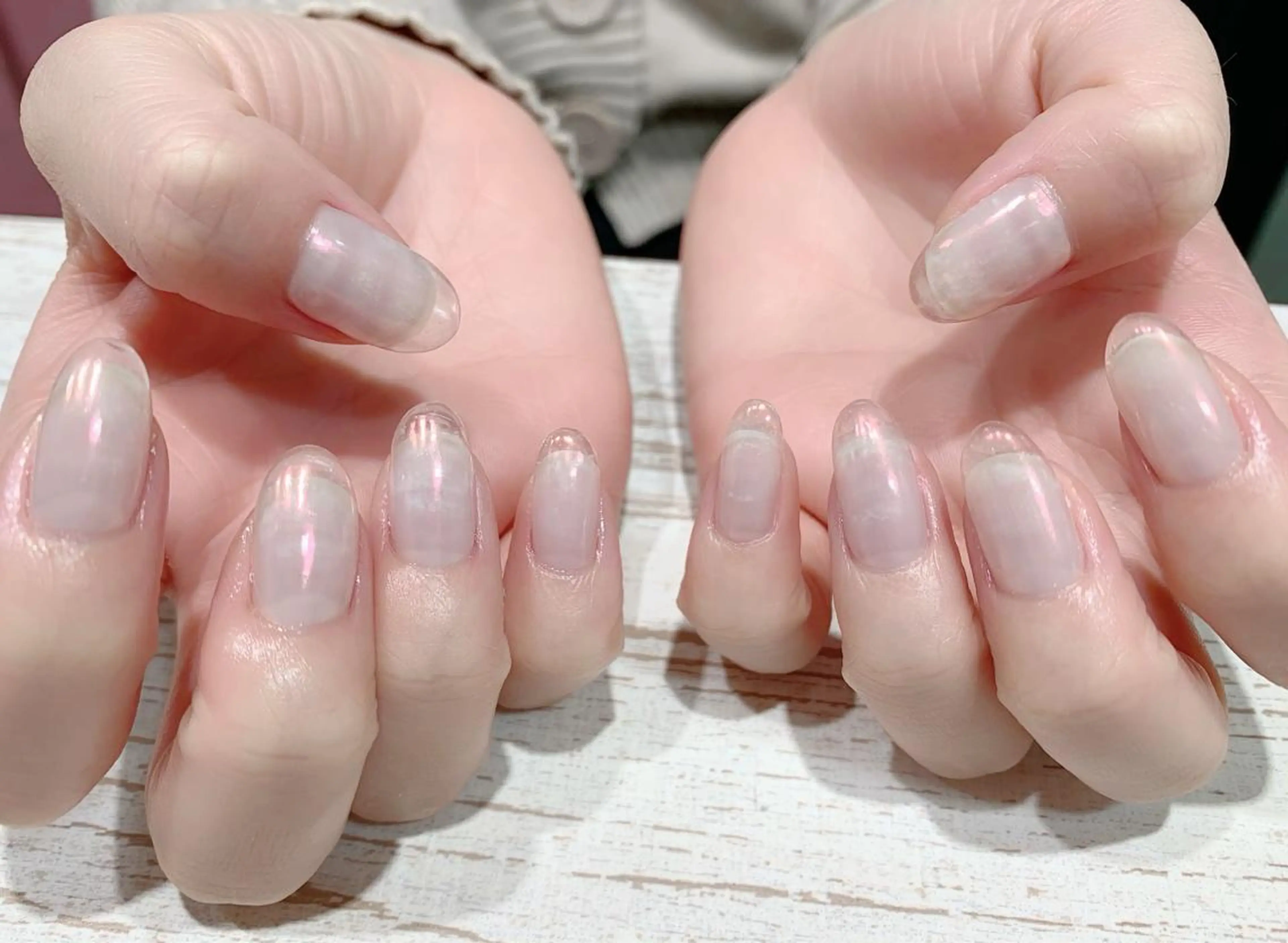 ネイル オーロラネイル クリアネイル 長さ出し Nail by selenのネイルデザイン