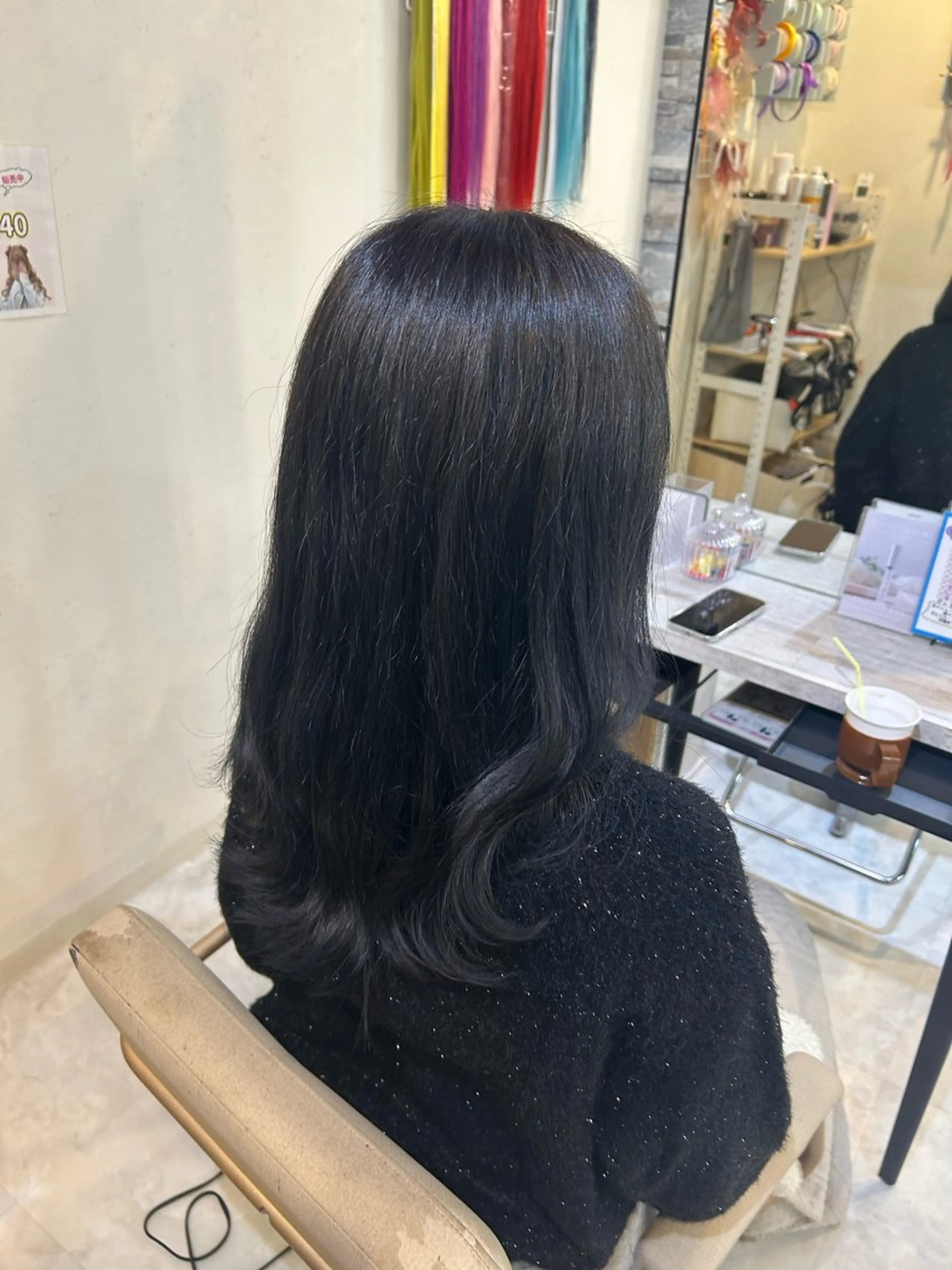 セミロング カラー 黒髪 ブルーカラー ブルーブラック ヒナ🐣‪ /HINAのヘアスタイル