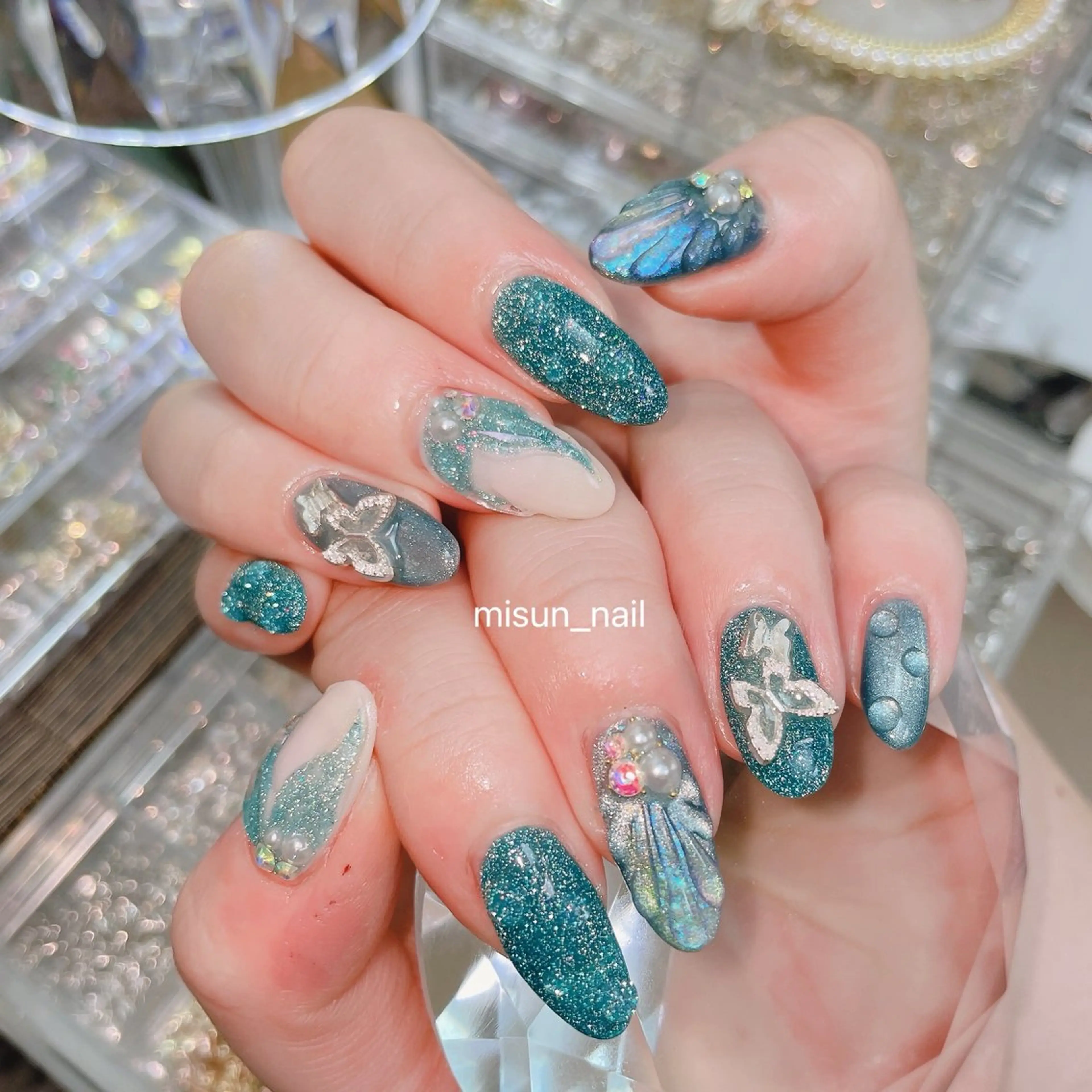 ネイル アートネイル オーロラネイル チークネイル 長さ出し フラッシュネイル misun_ nailのネイルデザイン