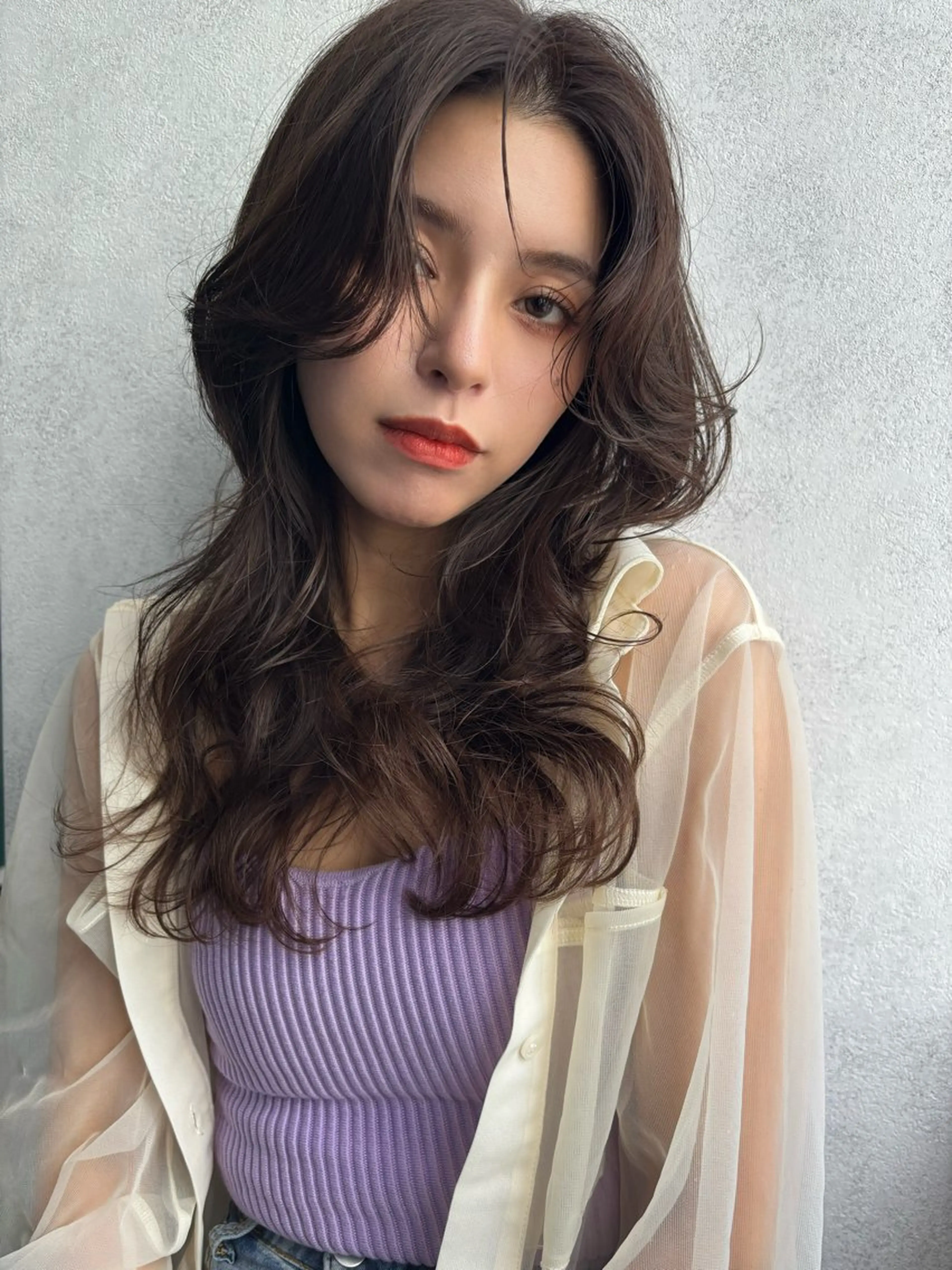 ミディアム カラー レイヤーカット カット ヘアカラー FIGARO レイヤ ーカット/縮毛矯正のヘアスタイル