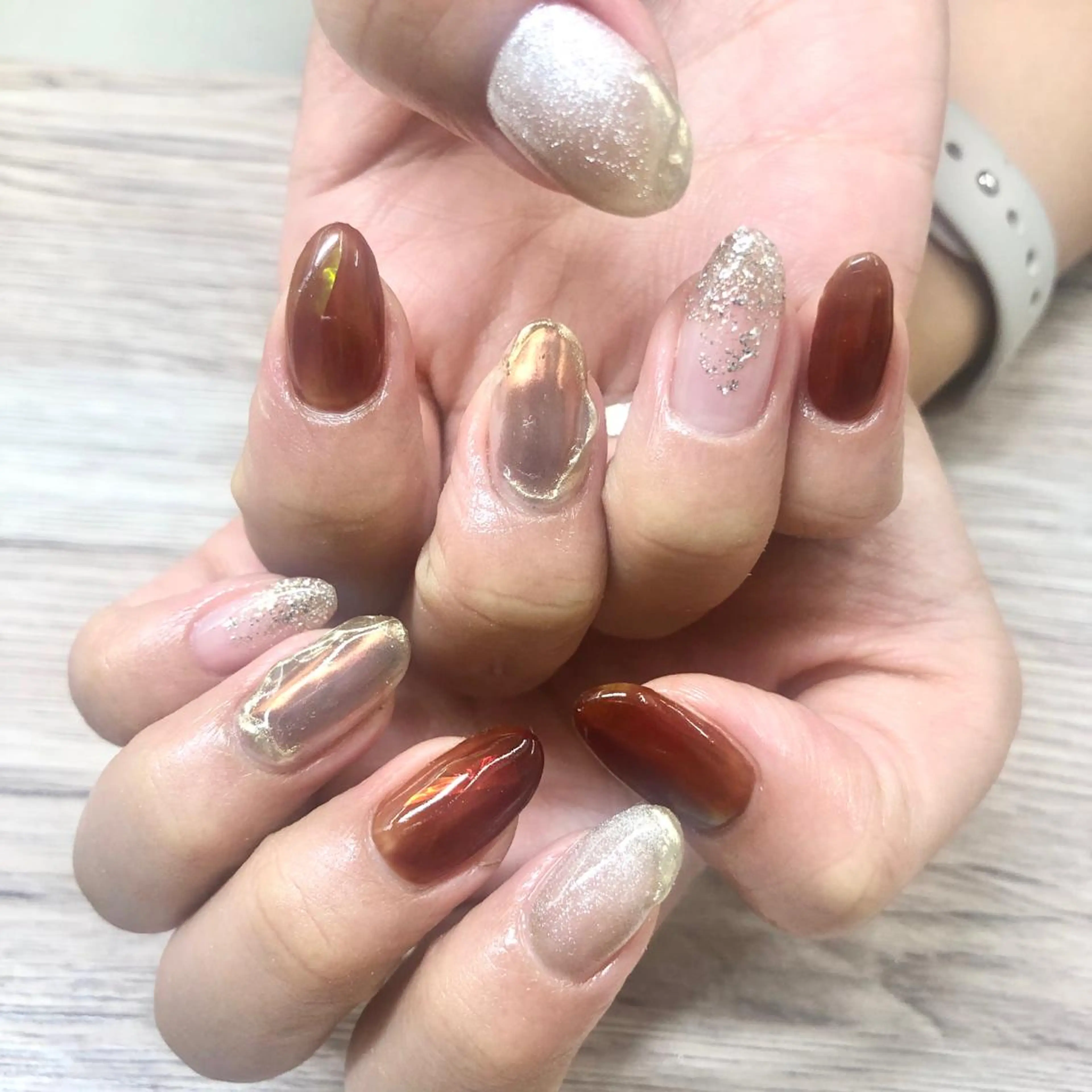 ネイル ブラウン ハンドネイル 🎀AYAKO 🎀中韓ネイルのネイルデザイン
