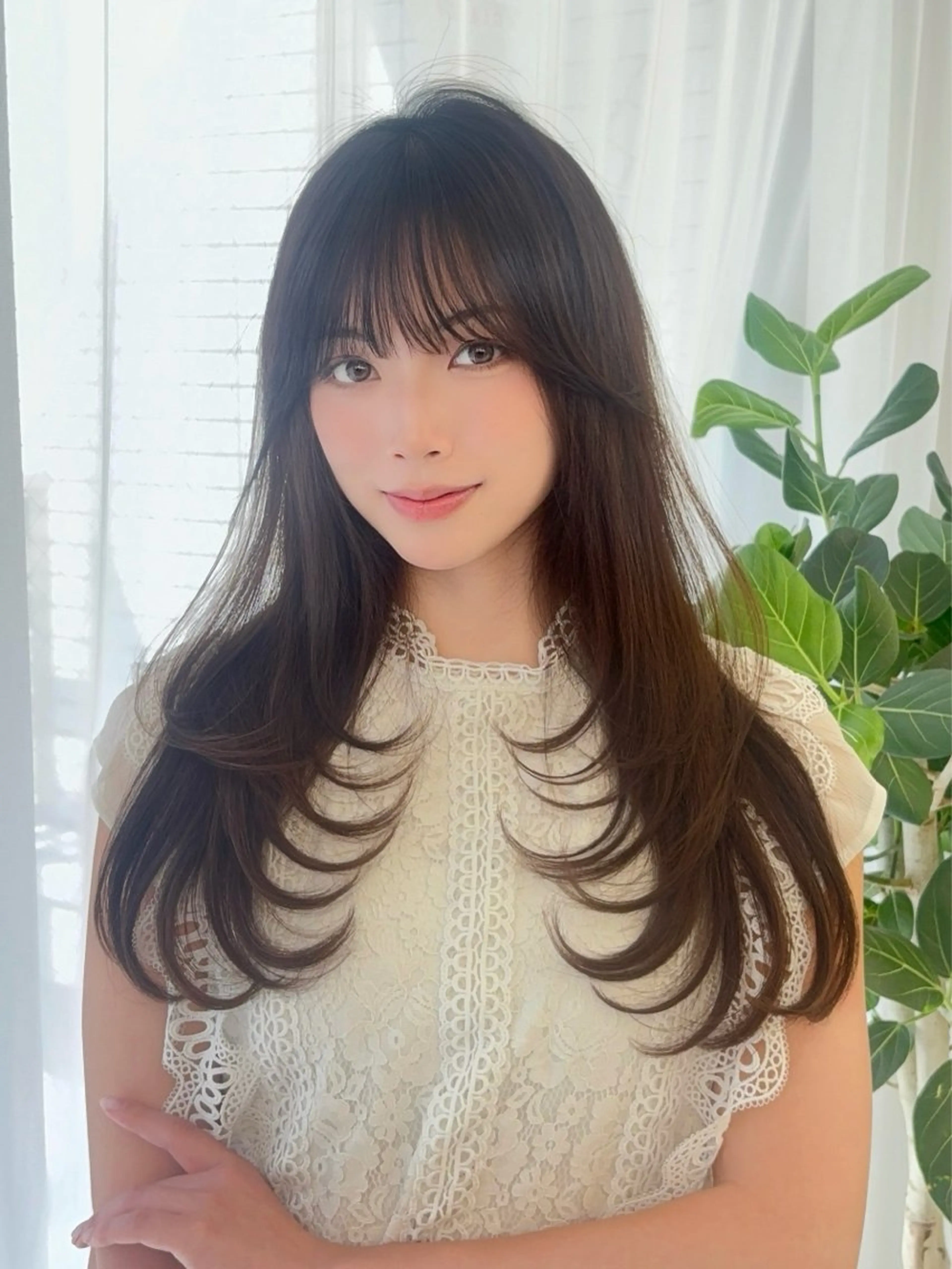 ロング カラー カット ヘアカラー トリートメント 韓国ヘア/レイヤー/ 顔まわり足立遥奈のヘアスタイル