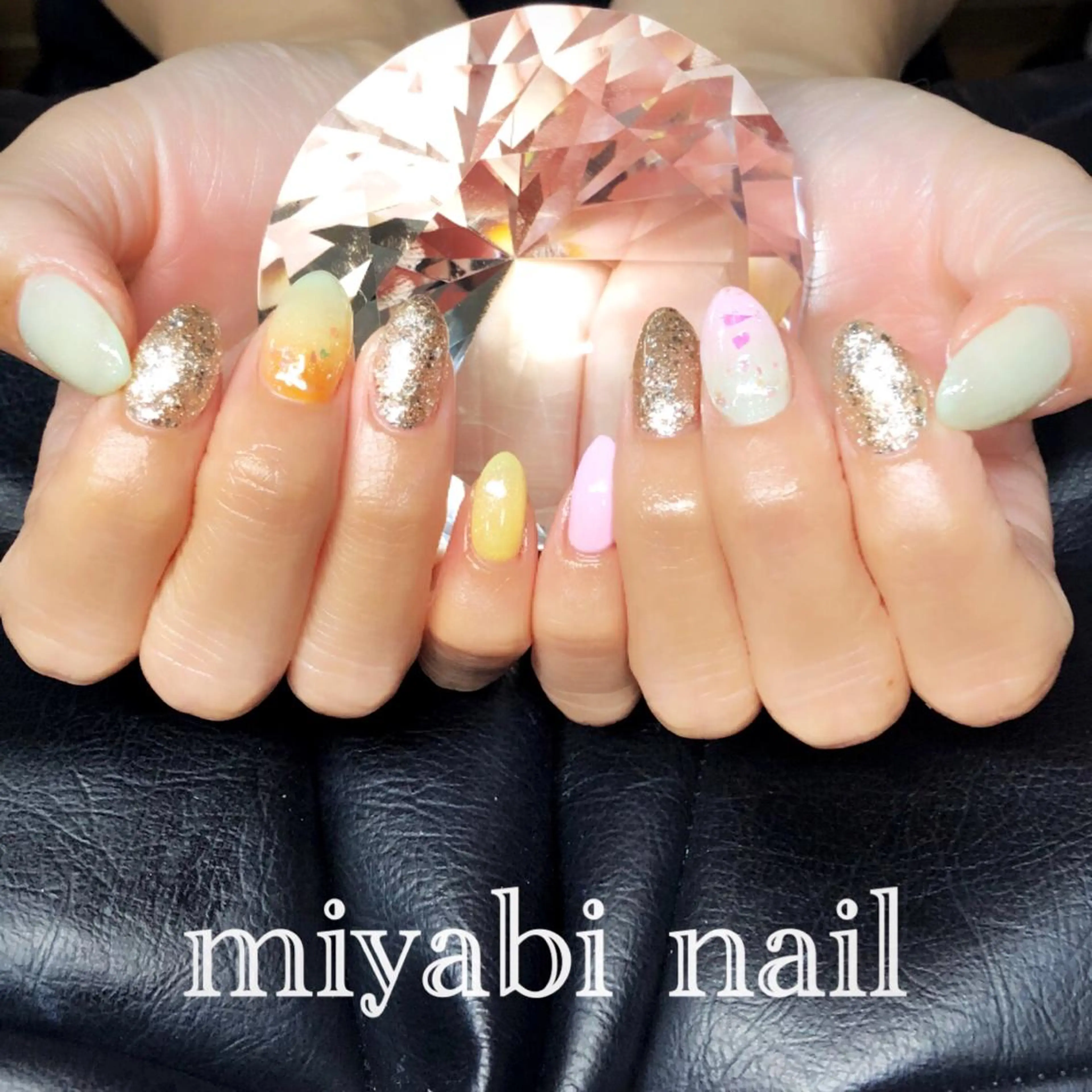ネイル アートネイル グラデーション グリーン ラメ(グリッター) 持ち込み ハンドネイル miyabi nail 桂川駅近くのネイルデザイン