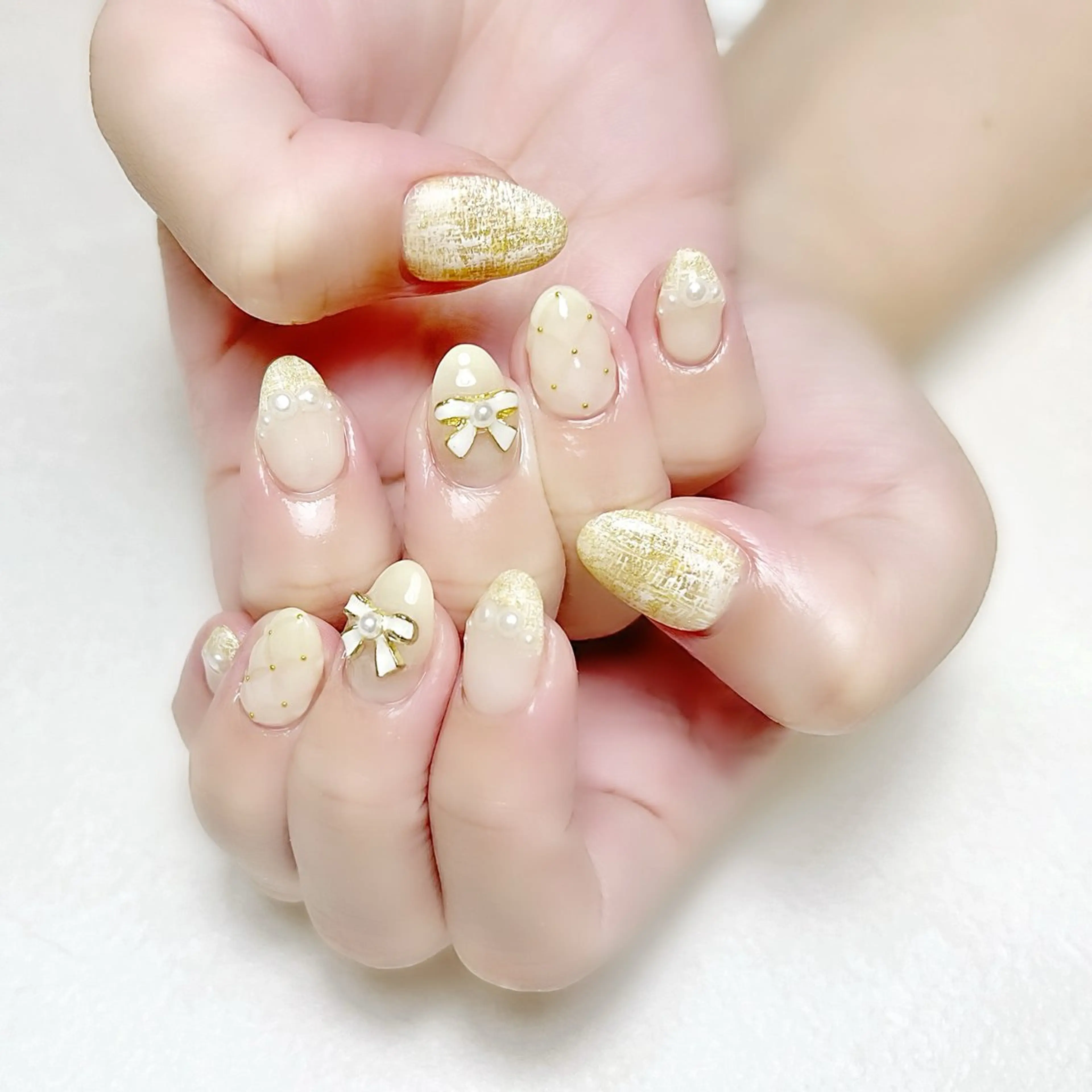 ネイル フレンチネイル ラメ(グリッター) リボン ツイードネイル ワンホンネイル rouse nail RISATOのネイルデザイン