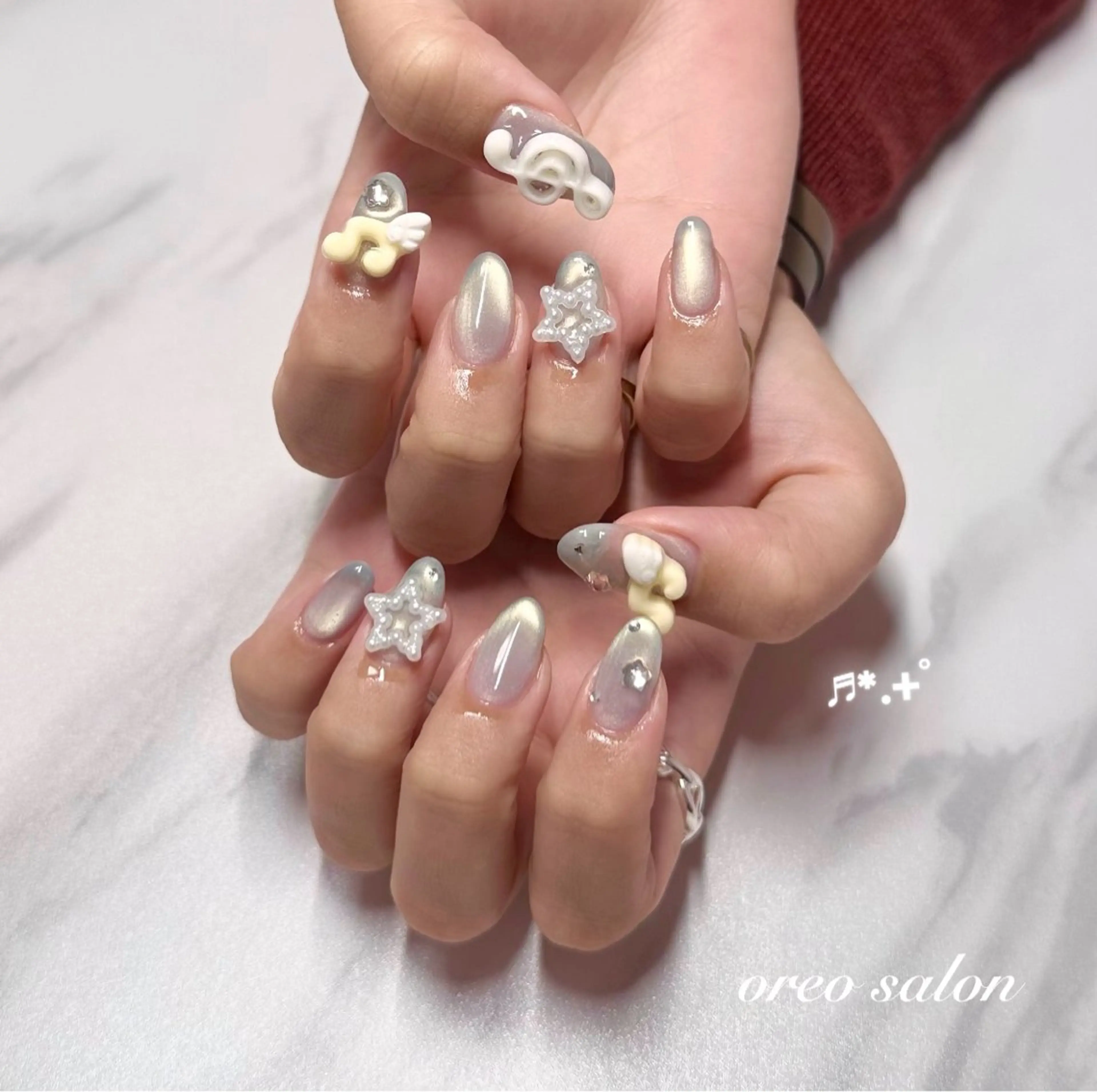 ネイル フラッシュネイル ジェルネイル ガーリー ハート キラキラネイル oreo salon miyu 池袋のネイルデザイン