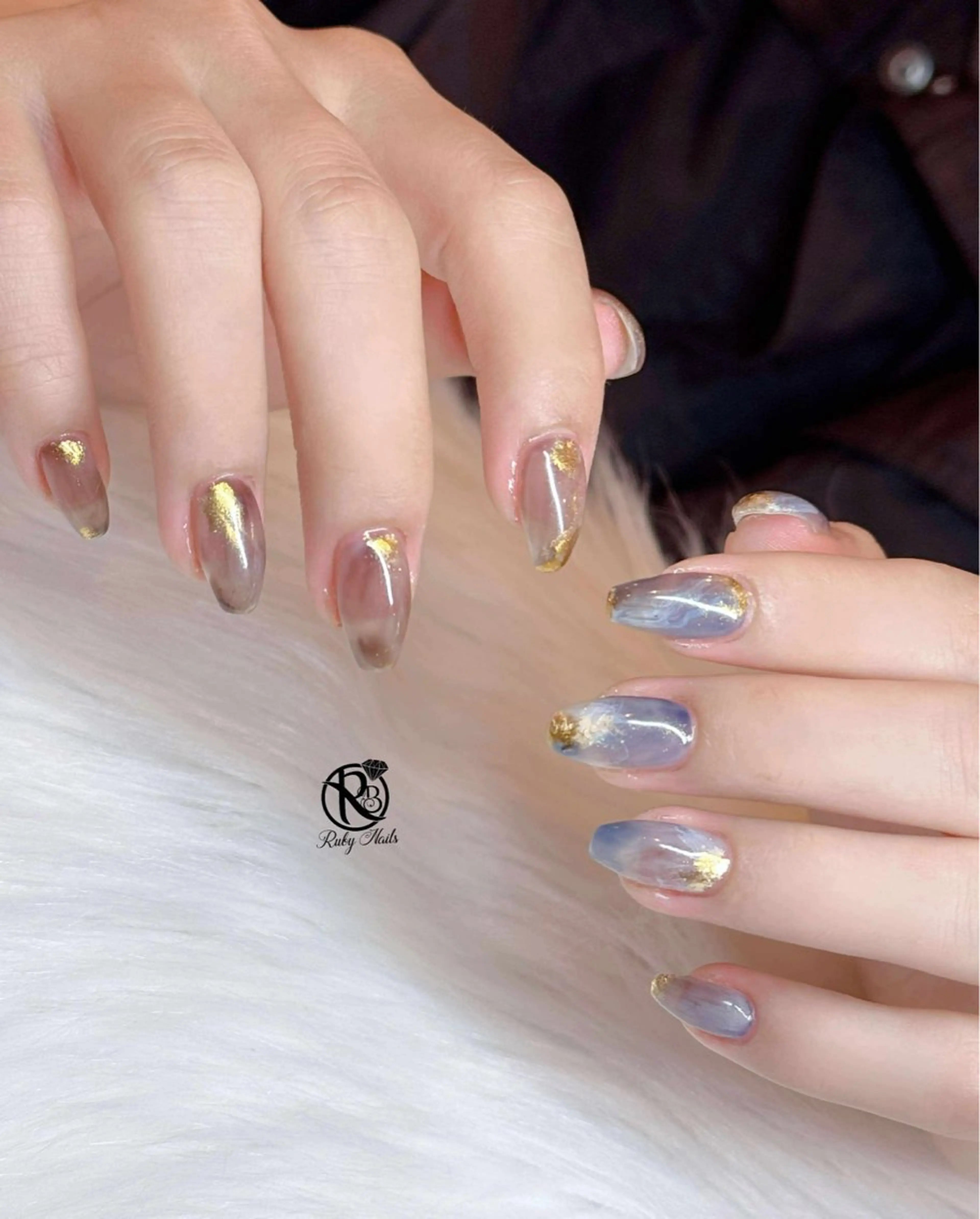 ネイル ボルドー ブラウン チークネイル ドット フットネイル ハンドネイル RUBY Nail 日暮里店のネイルデザイン