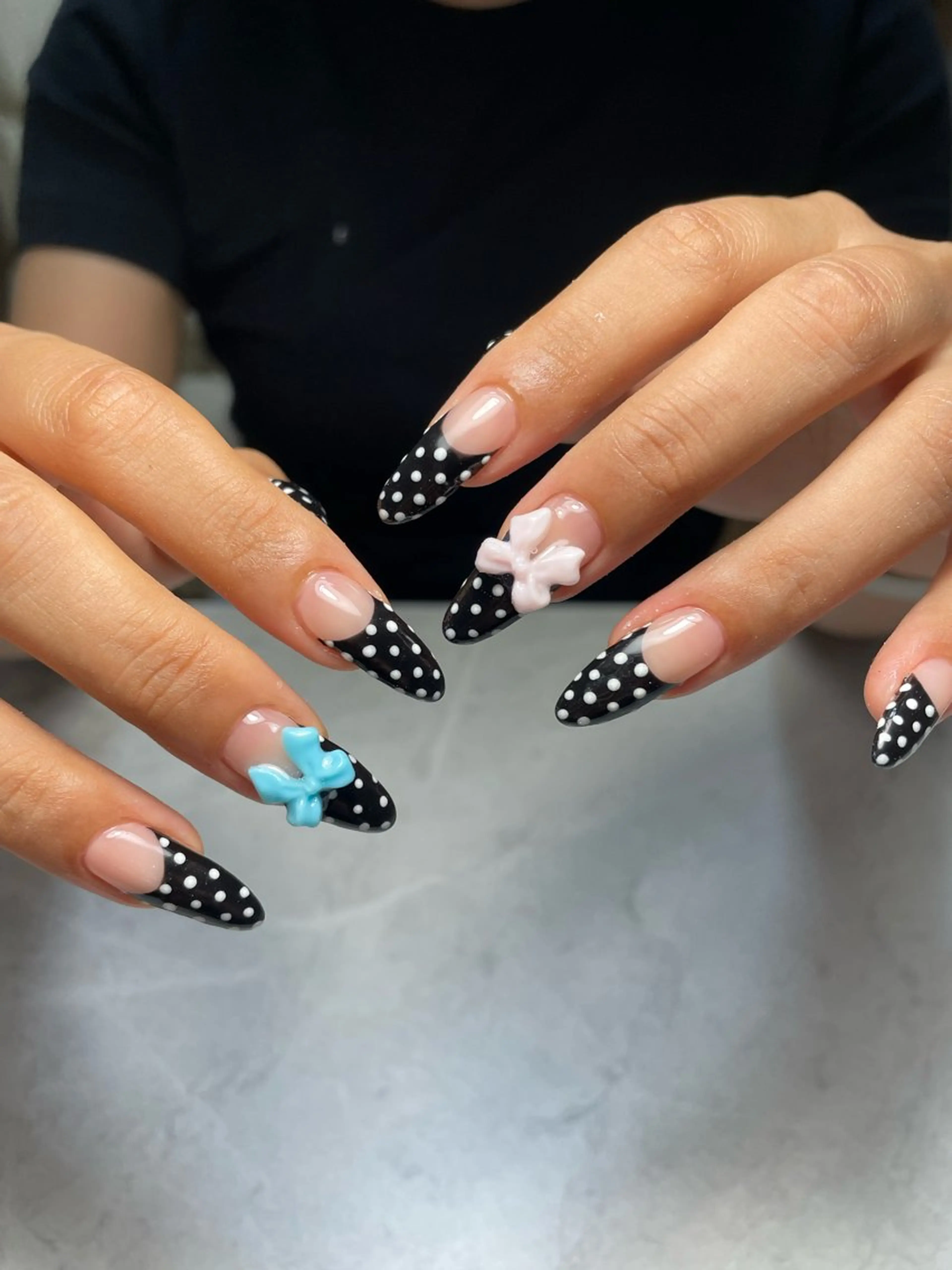 ネイル ドット フレンチネイル リボン miinail miyuuのネイルデザイン