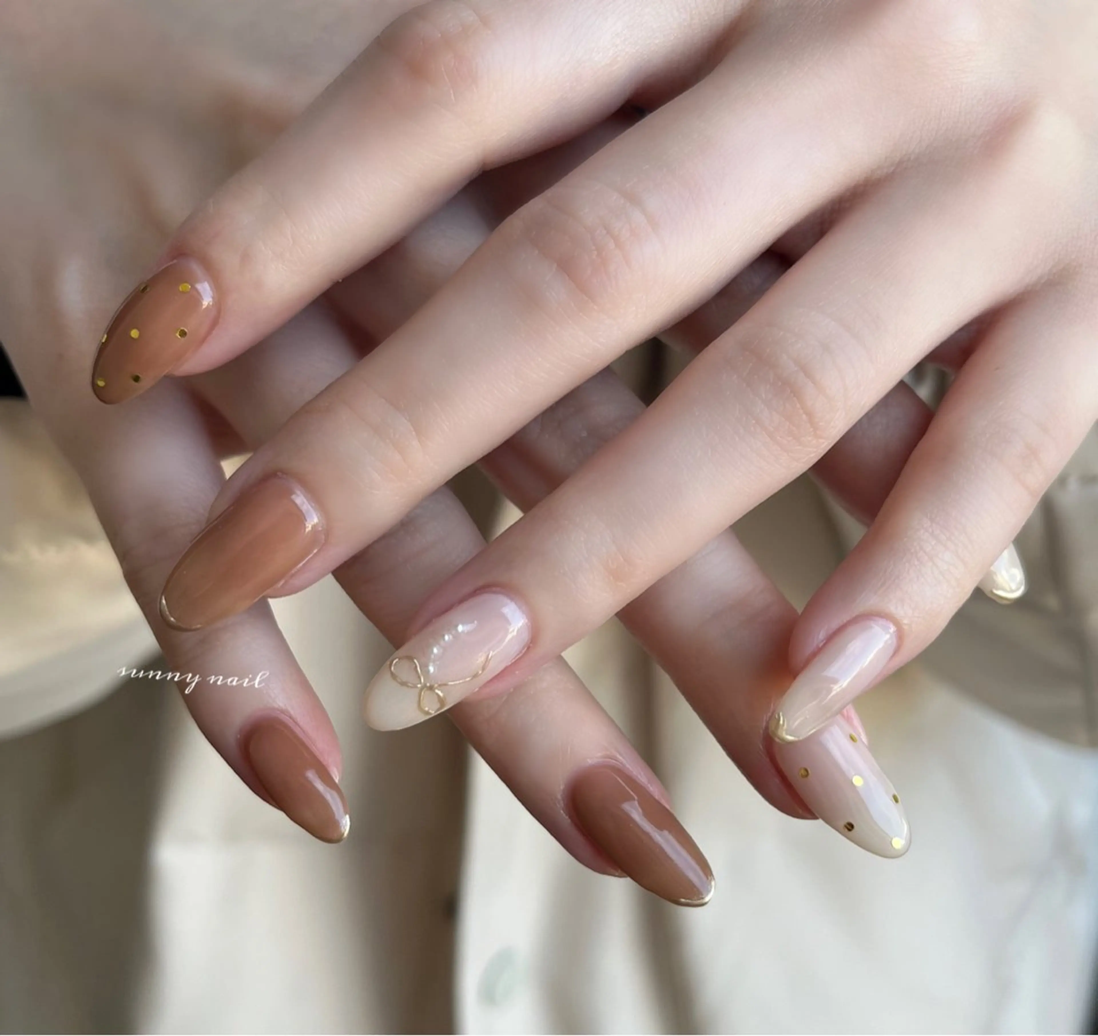 ネイル ジェルネイル ミラーネイル パラジェル リボン sunny nailのネイルデザイン