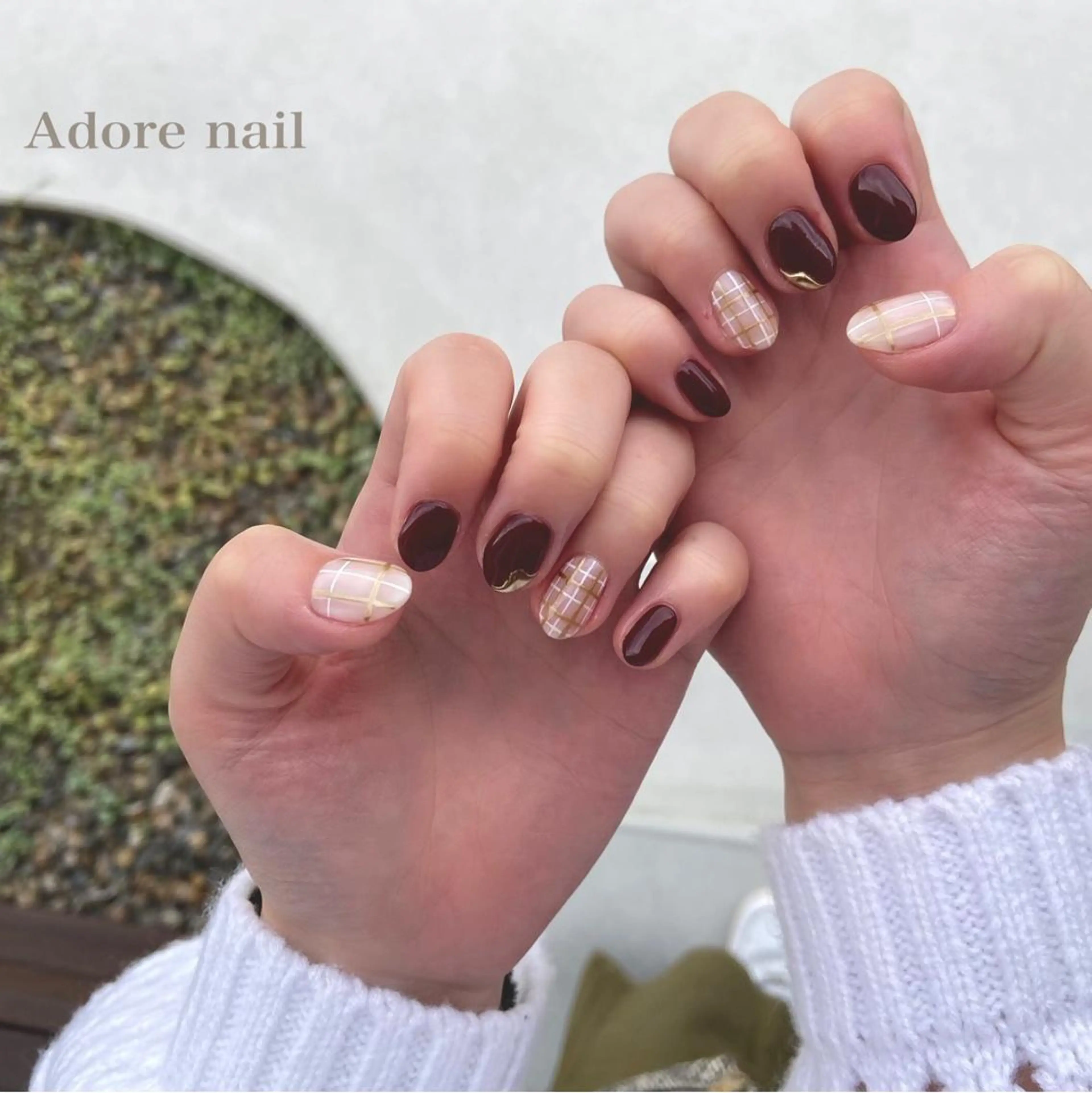 カラー パーマ ネイル マツエク・マツパ ボルドーカラー テラコッタ ボルドー クリアネイル ミラーネイル nail salon  ADORE所属・Adore nailのネイルデザイン