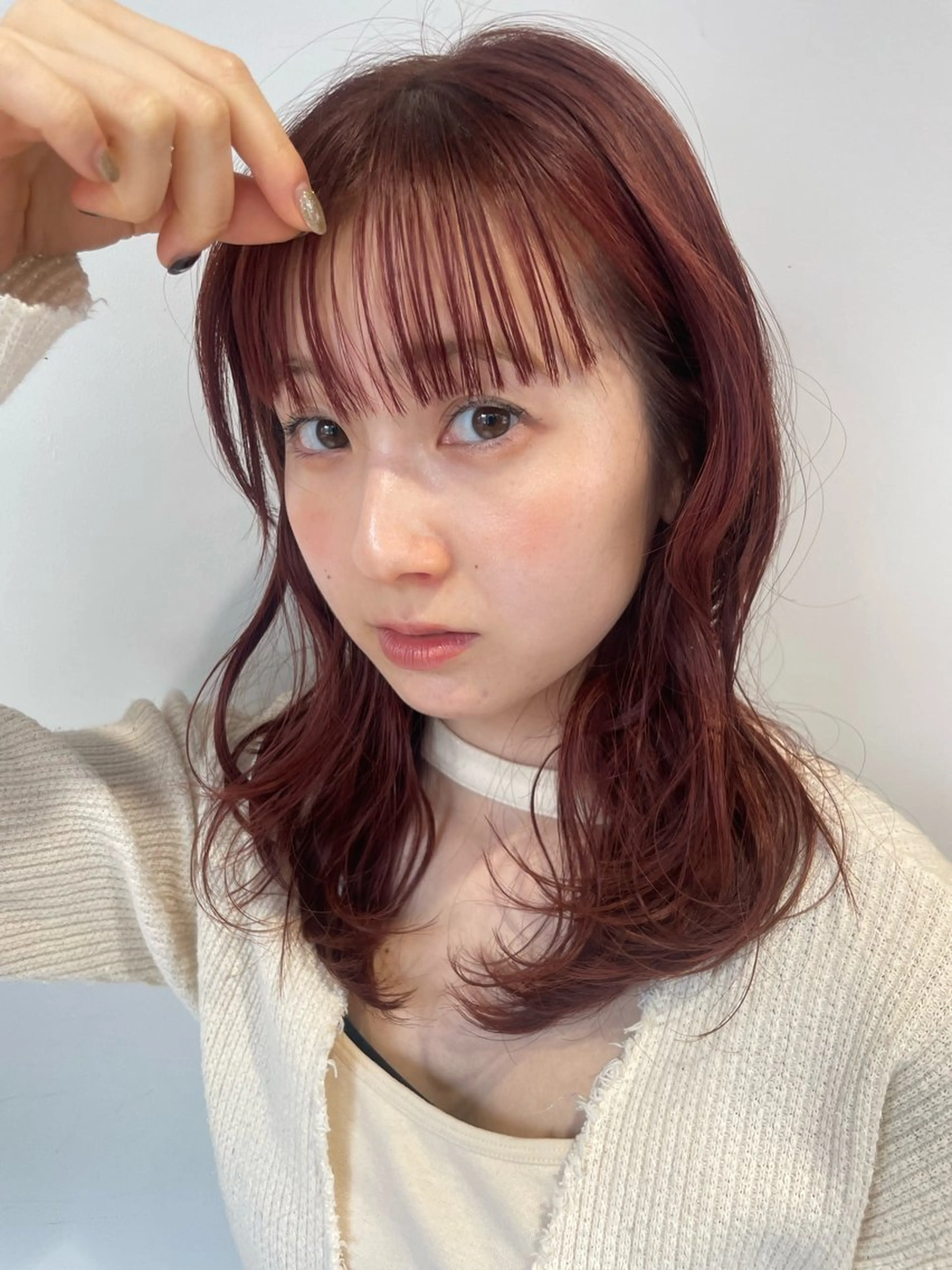 ミディアム カラー ブリーチ ダブルカラー ブリーチなしカラー レイヤー×初 パーマ|hinakoのヘアスタイル