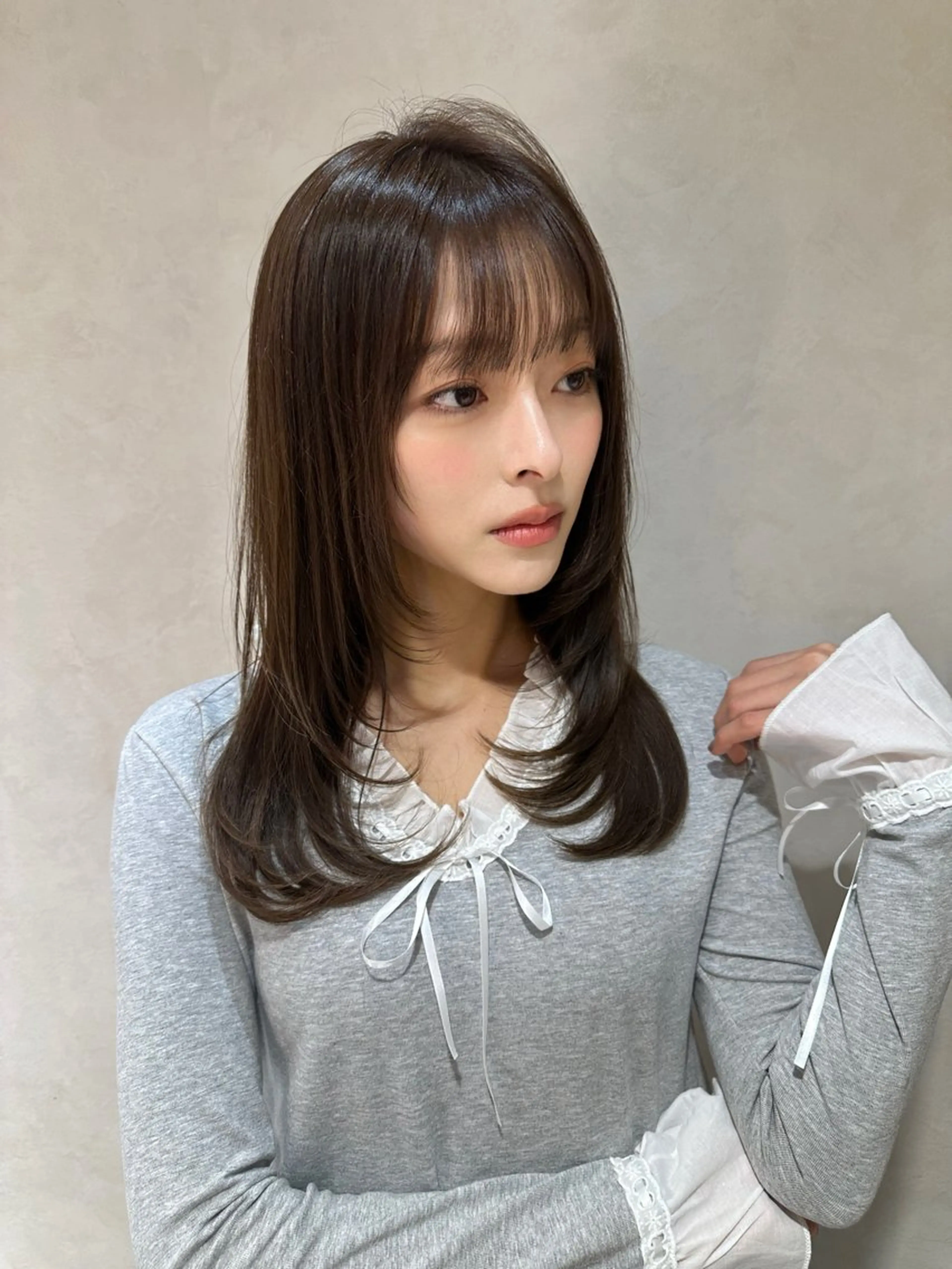 ミディアム 顔周りカット 韓国風ヘア レイヤーカット ウルフカット カット ヘアカラー トリートメント ヘアセット 銀座副店長/レイヤー /髪質改善/田島のヘアスタイル