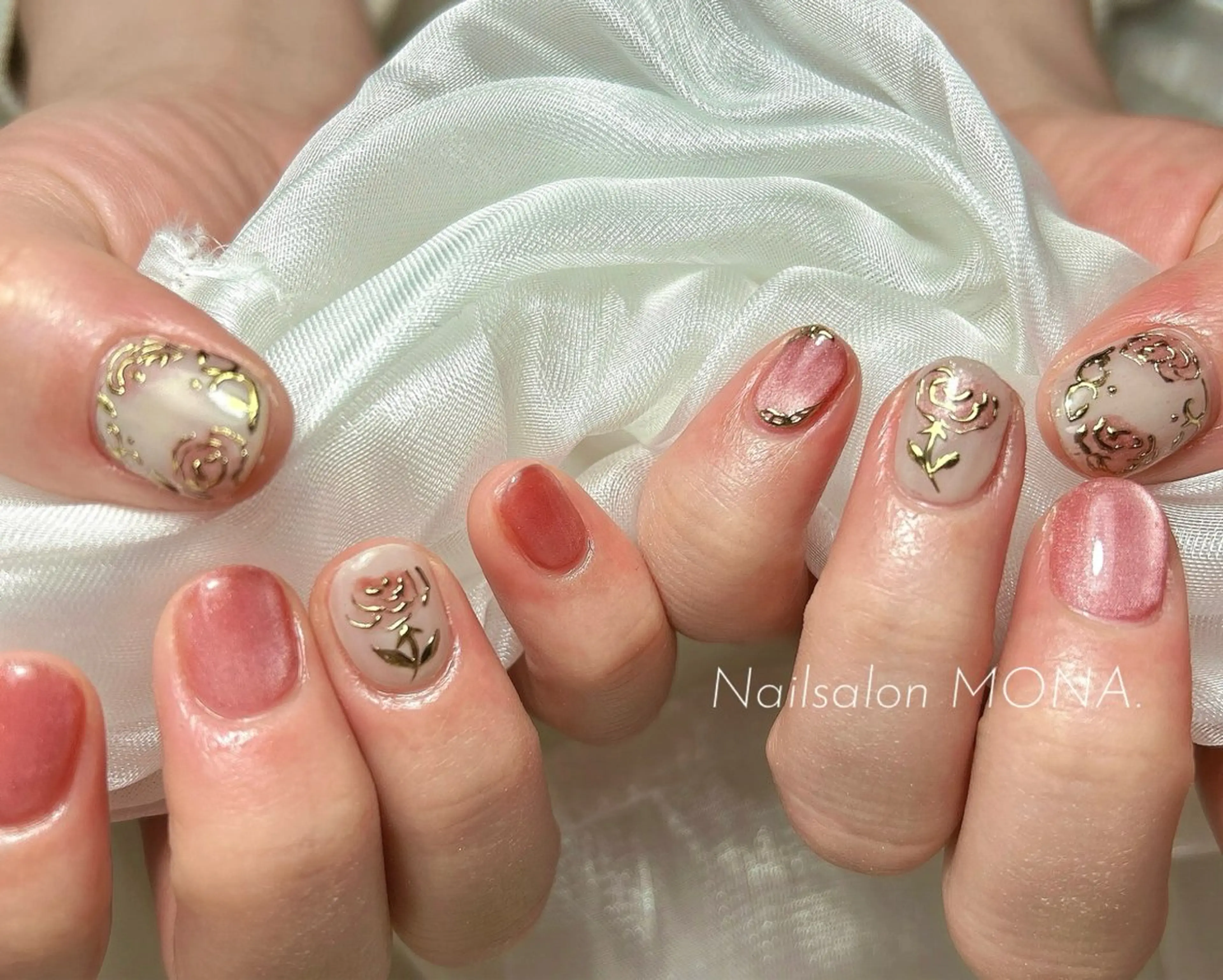 ネイル マグネットネイル ピンク ハンドネイル Nailsalon MONA.のネイルデザイン