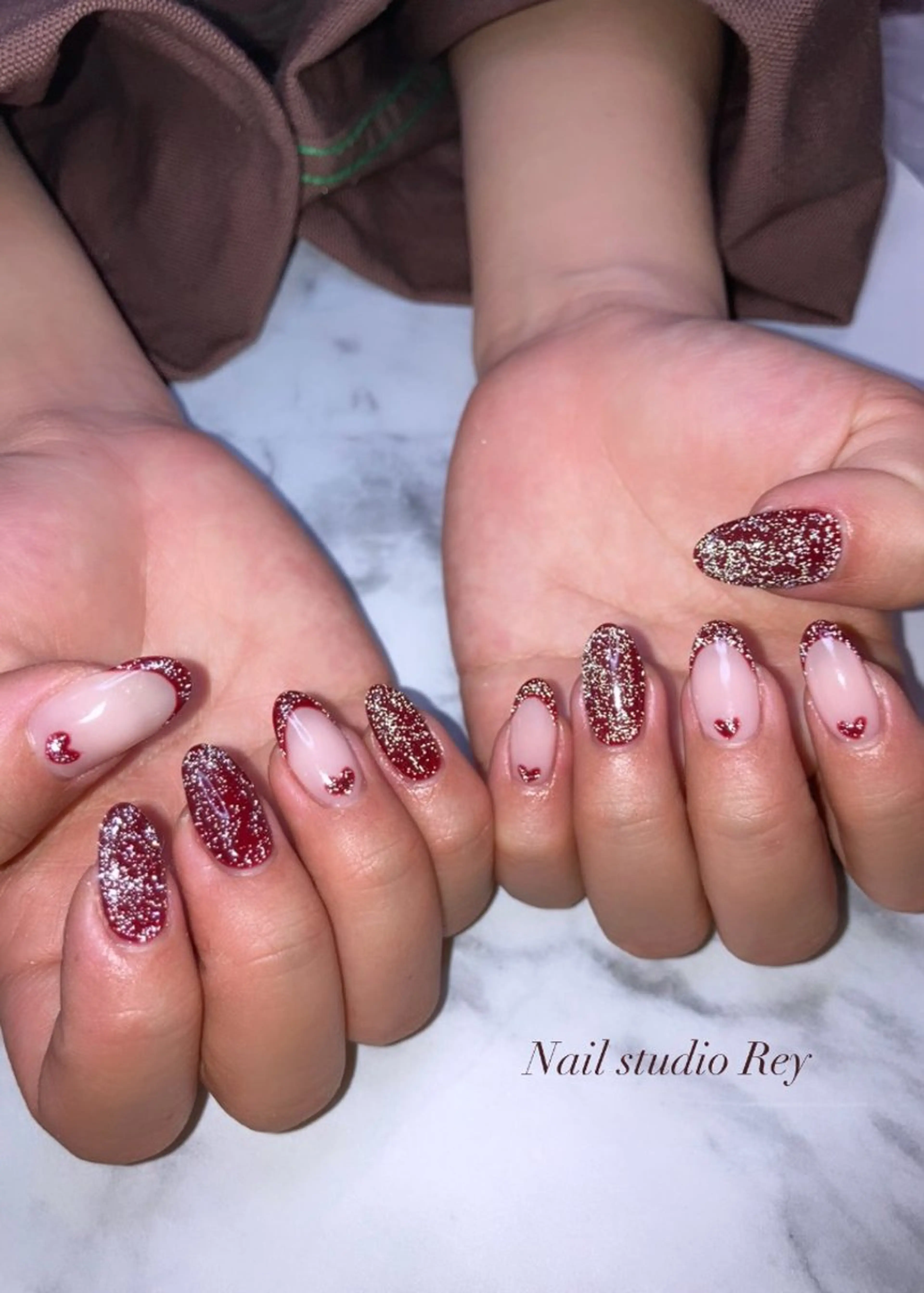 ネイル ボルドー フラッシュネイル ecrin (エクラン)のネイルデザイン