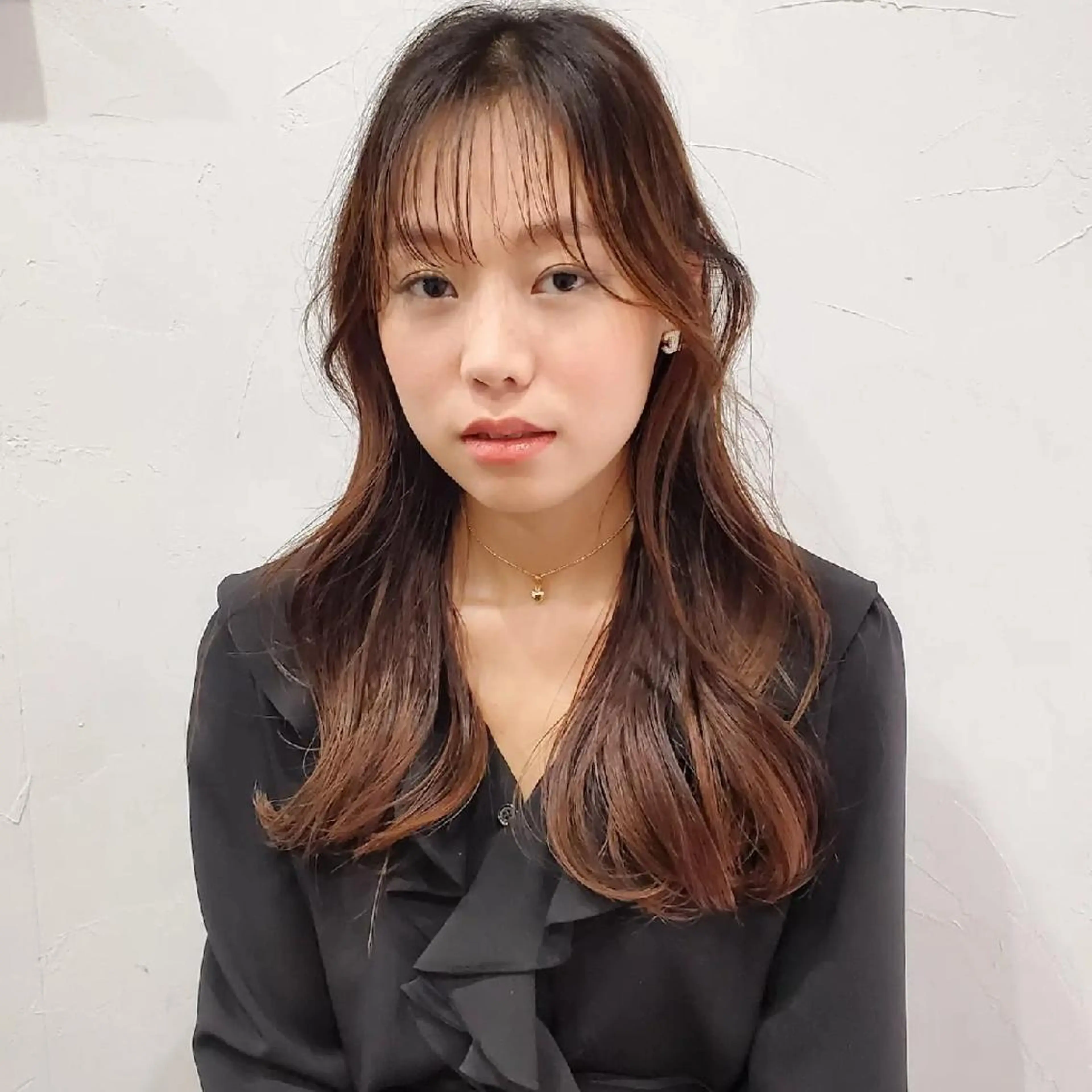 ロング カラー 切りっぱなしボブ ショートボブ バレイヤージュ ベージュカラー 黒髪 カット ヘアカラー トリートメント フリーランス所属・韓国ヘア レイヤー くびれヘアMATSUのヘアスタイル