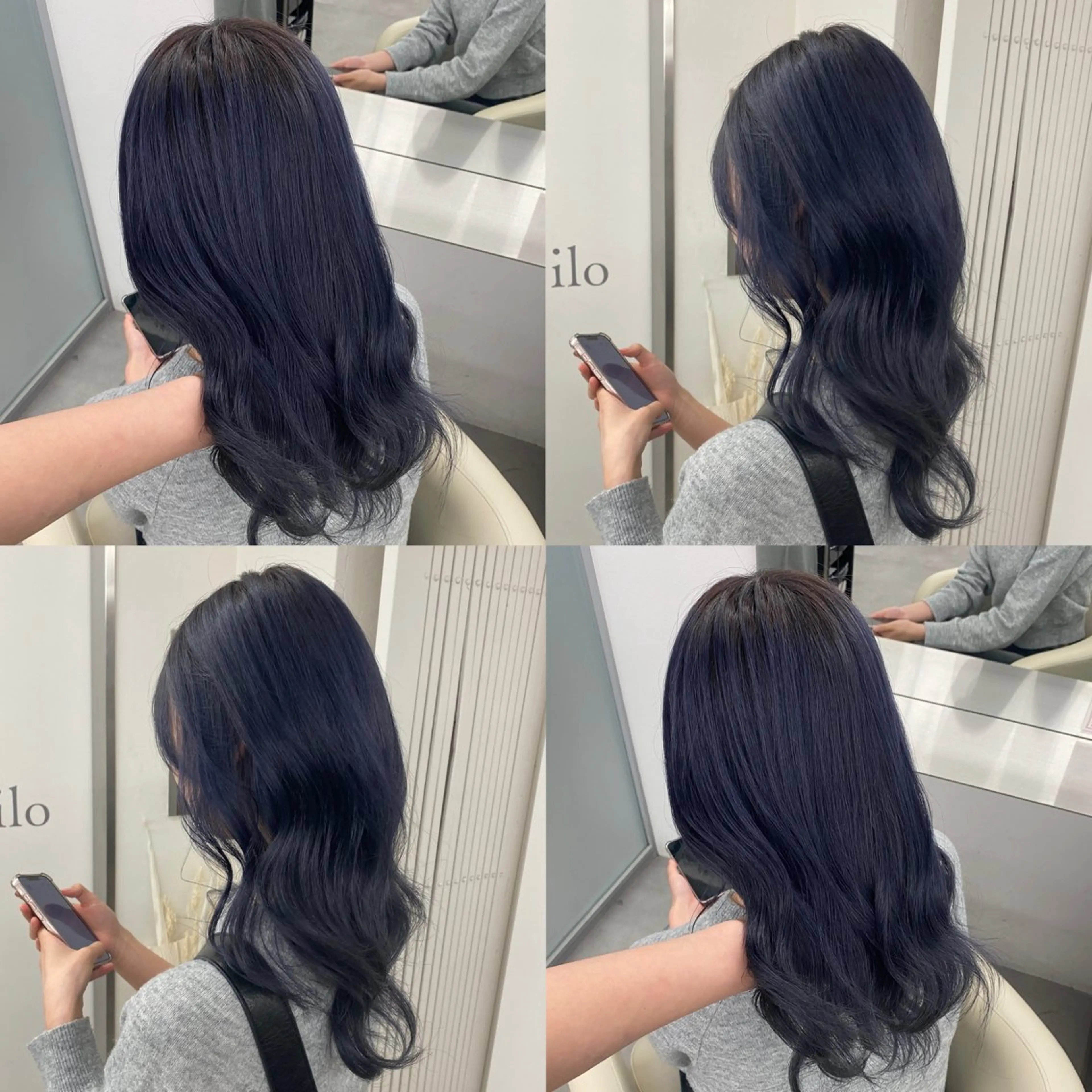 セミロング カラー ブリーチ ブルーカラー シルバー くびれヘア 韓国風ヘア 江坂トレンド韓国風 髪質改善shinoのヘアスタイル