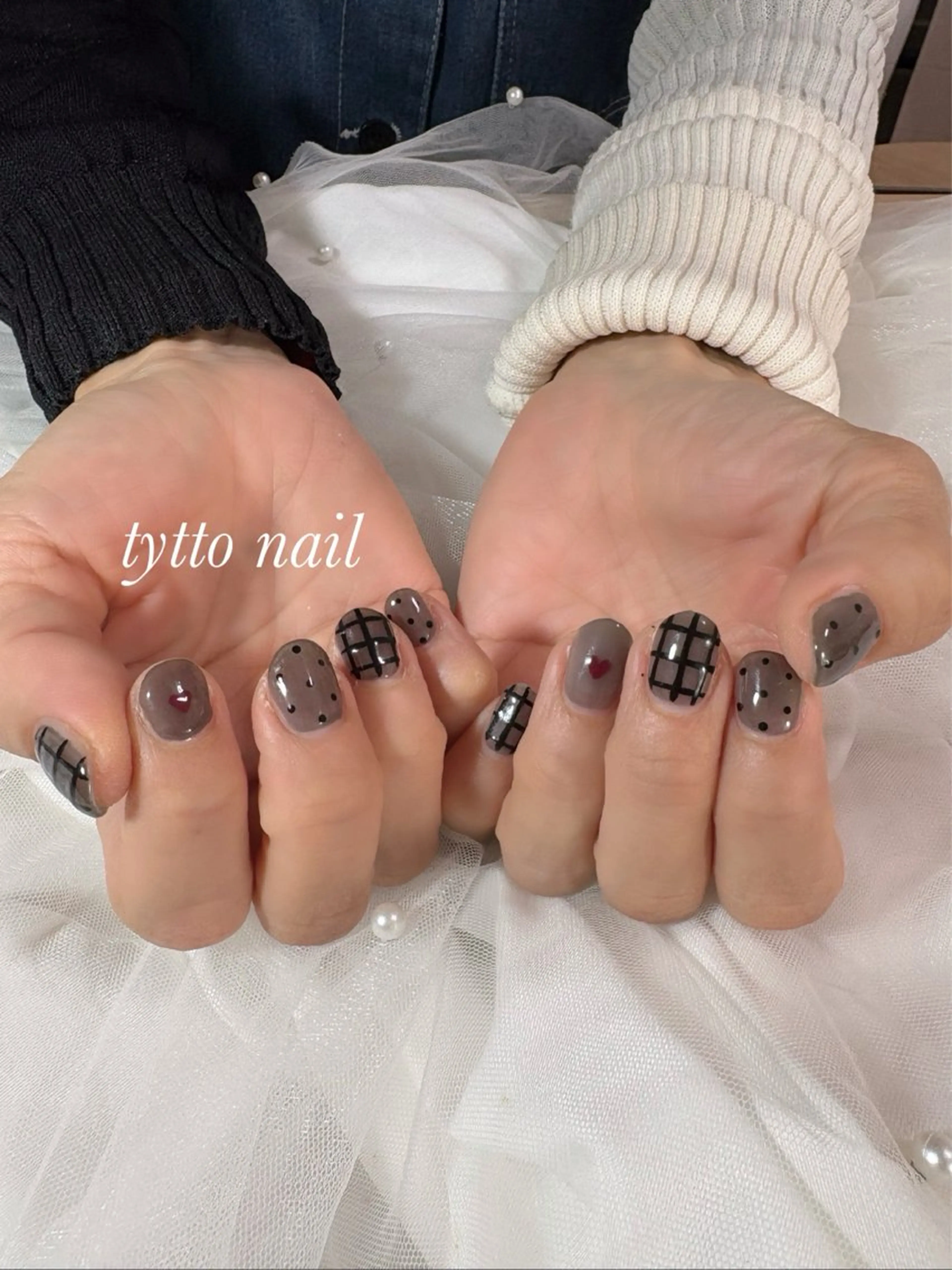 ネイル ドット フレンチネイル ガーリー ハート 韓国ネイル tytto nail ❤︎‪‪eri‪‪のネイルデザイン