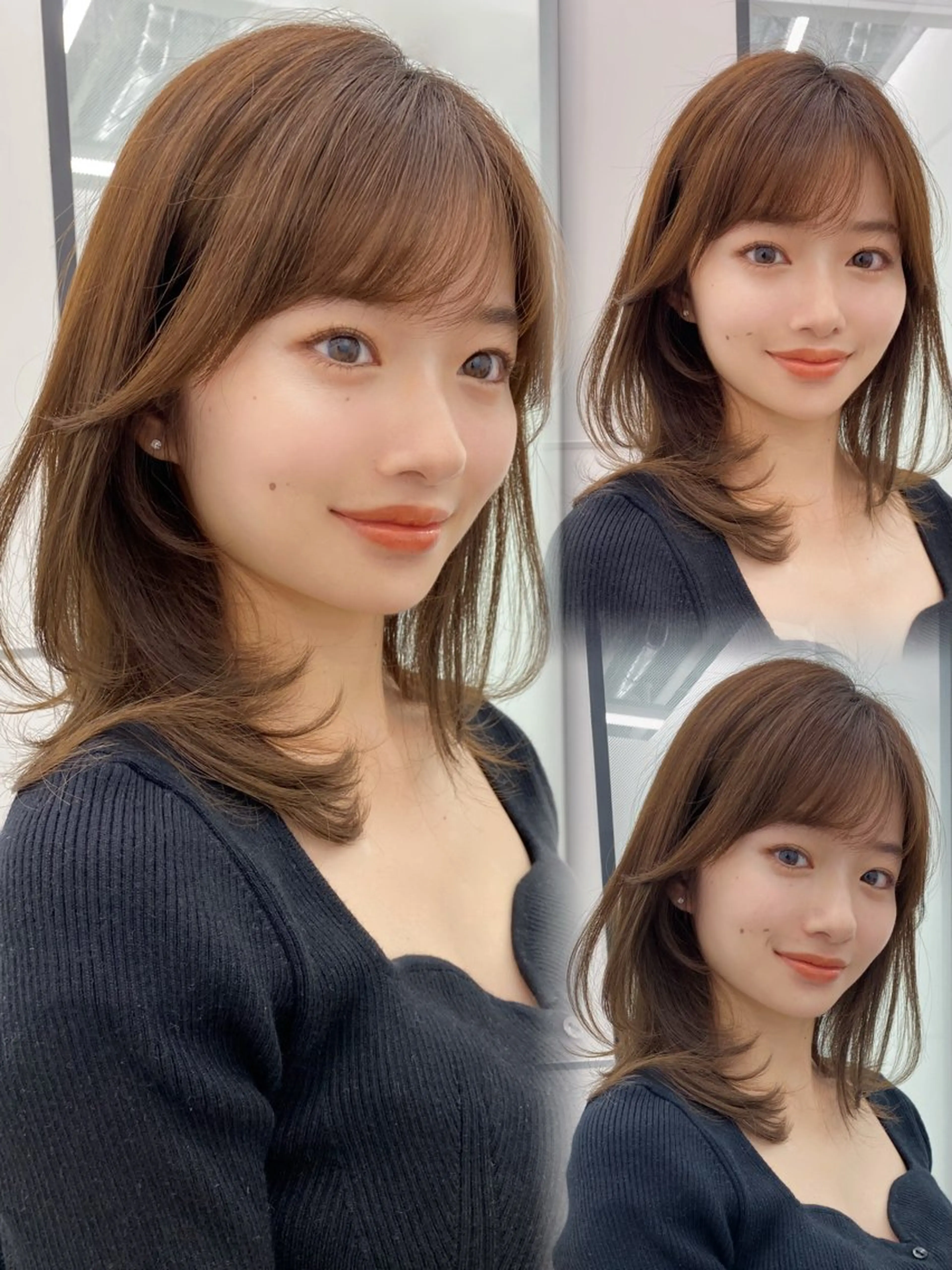セミロング カラー ベージュカラー レイヤーカット 顔骨格似合わせカット 乾陽菜のヘアスタイル