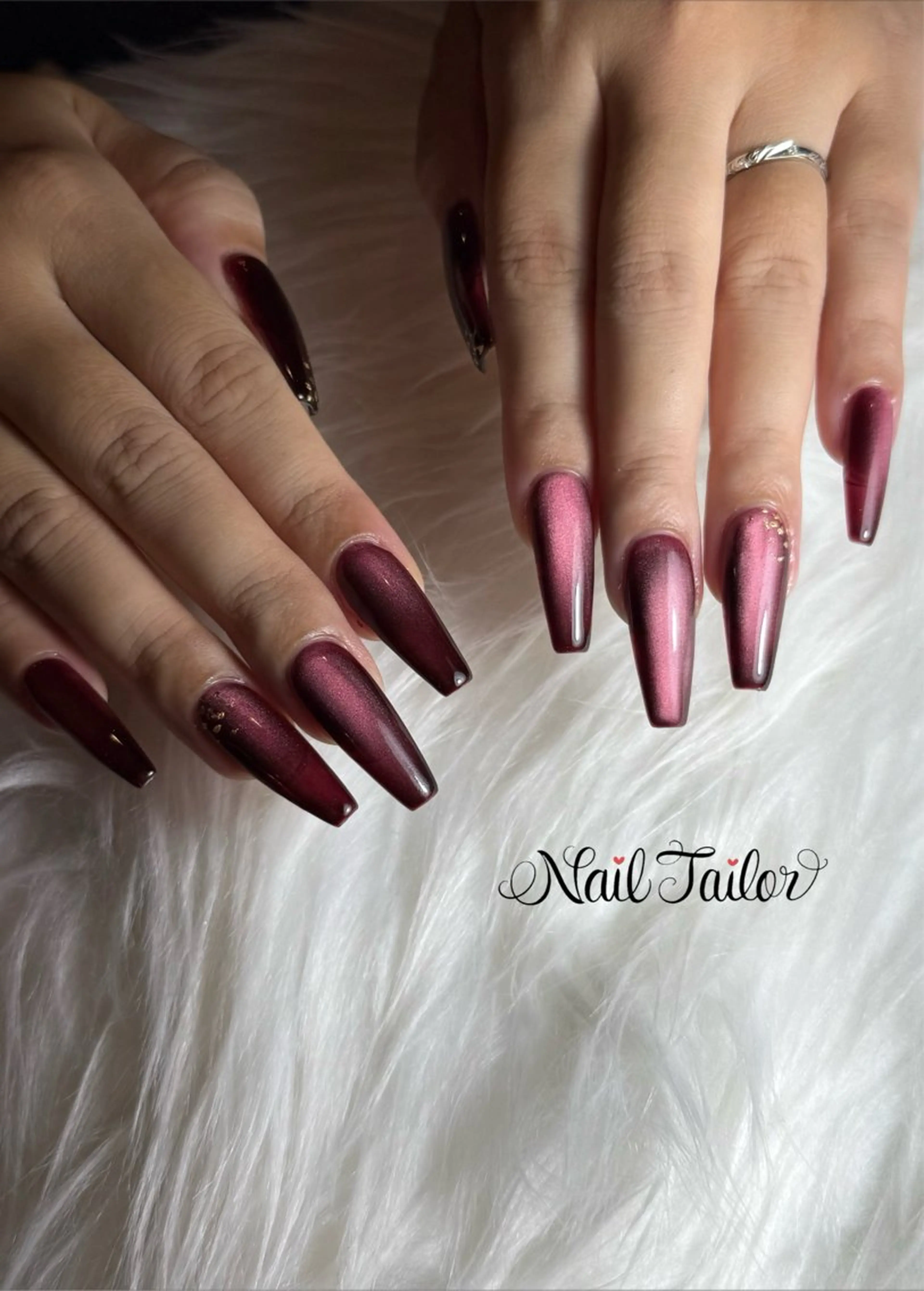 ネイル ボルドー 長さ出し ロングネイル マグネットネイル ワンカラーネイル ハンドネイル NailTailor ネイルテイラーのネイルデザイン