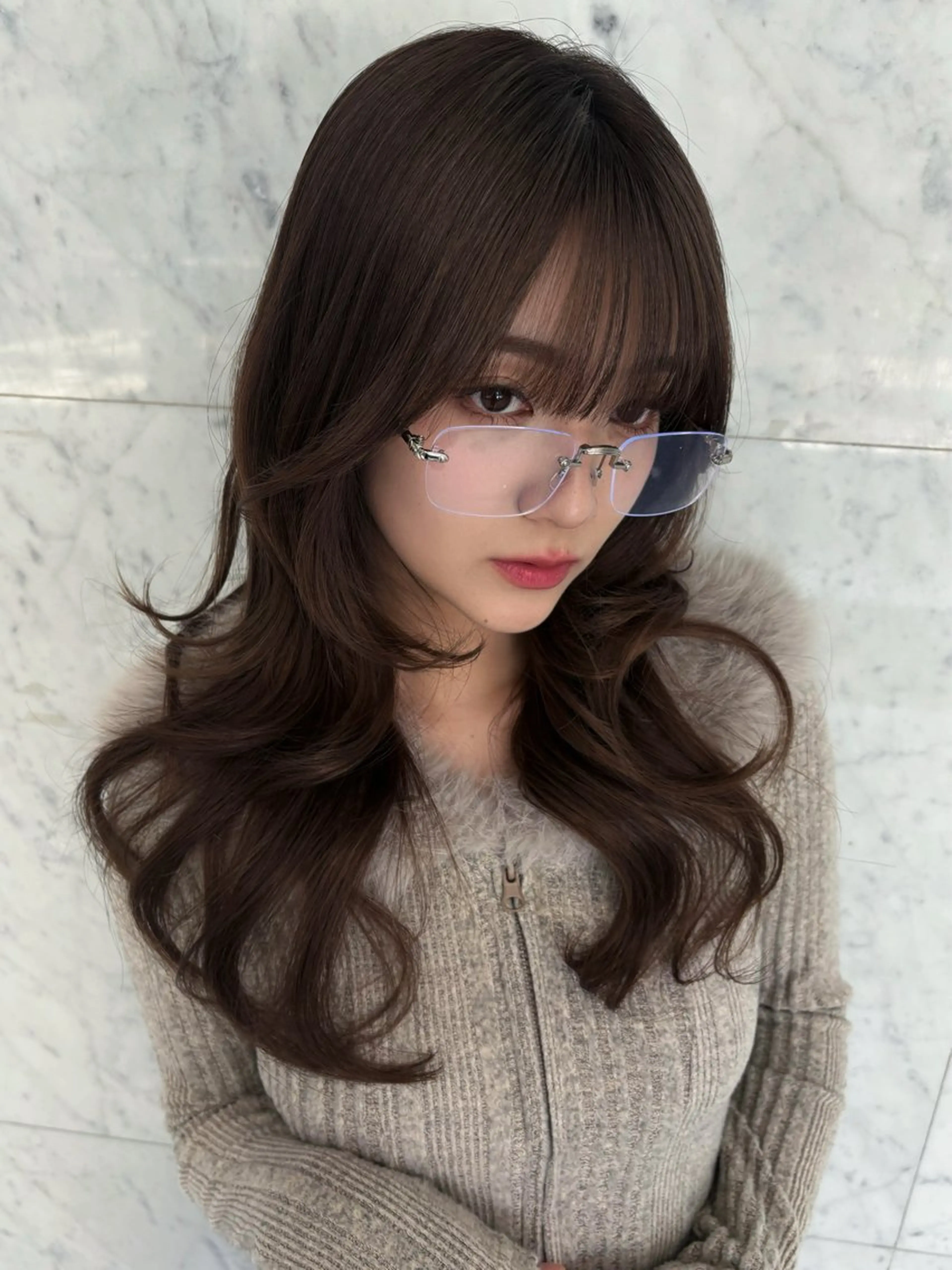 ロング カラー ハッシュカット レイヤーカット ワンホンレイヤー カット ヘアカラー トリートメント 新宿♥ハッシュカット 暖色カラー♥Unaのヘアスタイル