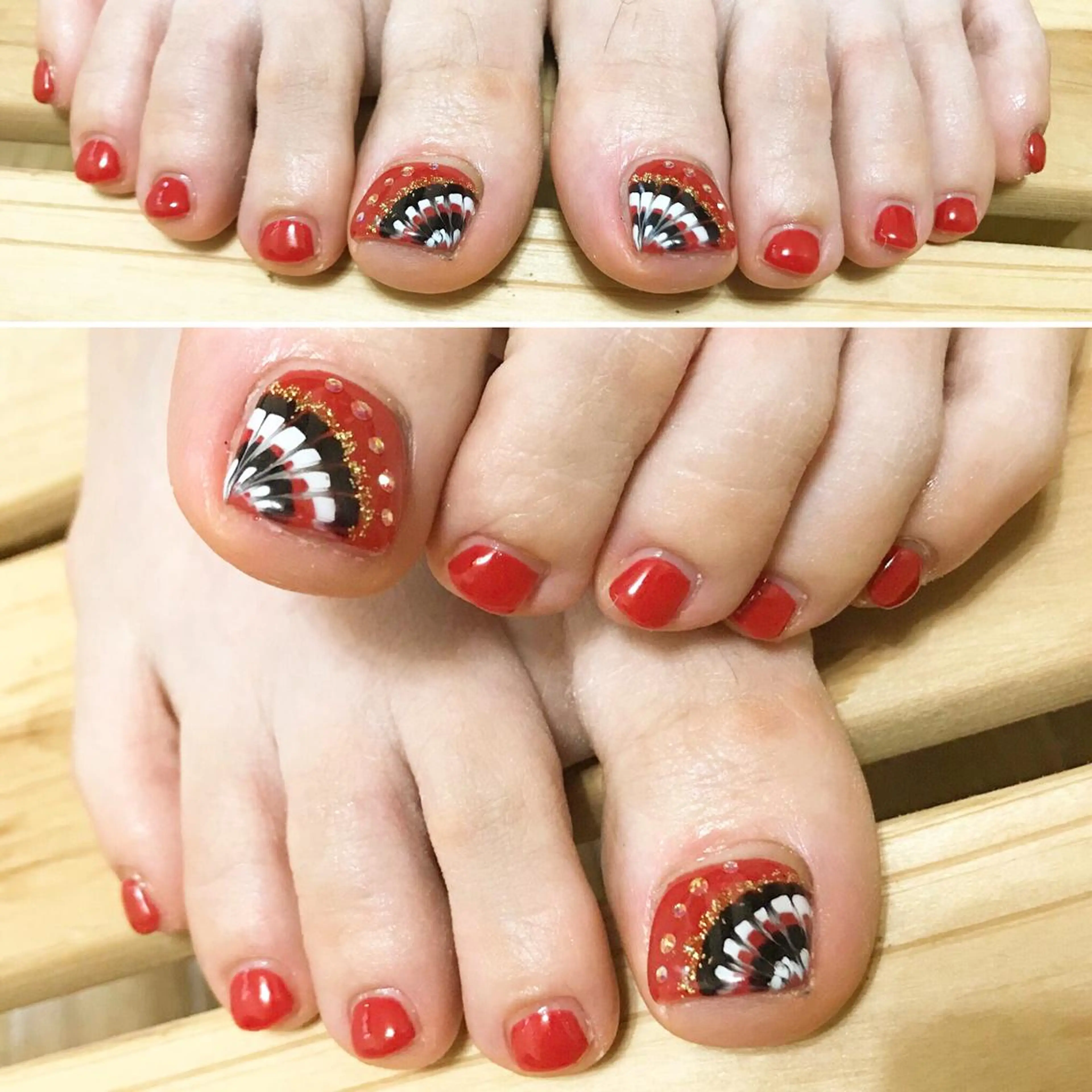 ネイル フットネイル ピーコックネイル 赤色 シンプルネイル 春ネイル フットネイル nail fufla ♡yamane♡のネイルデザイン