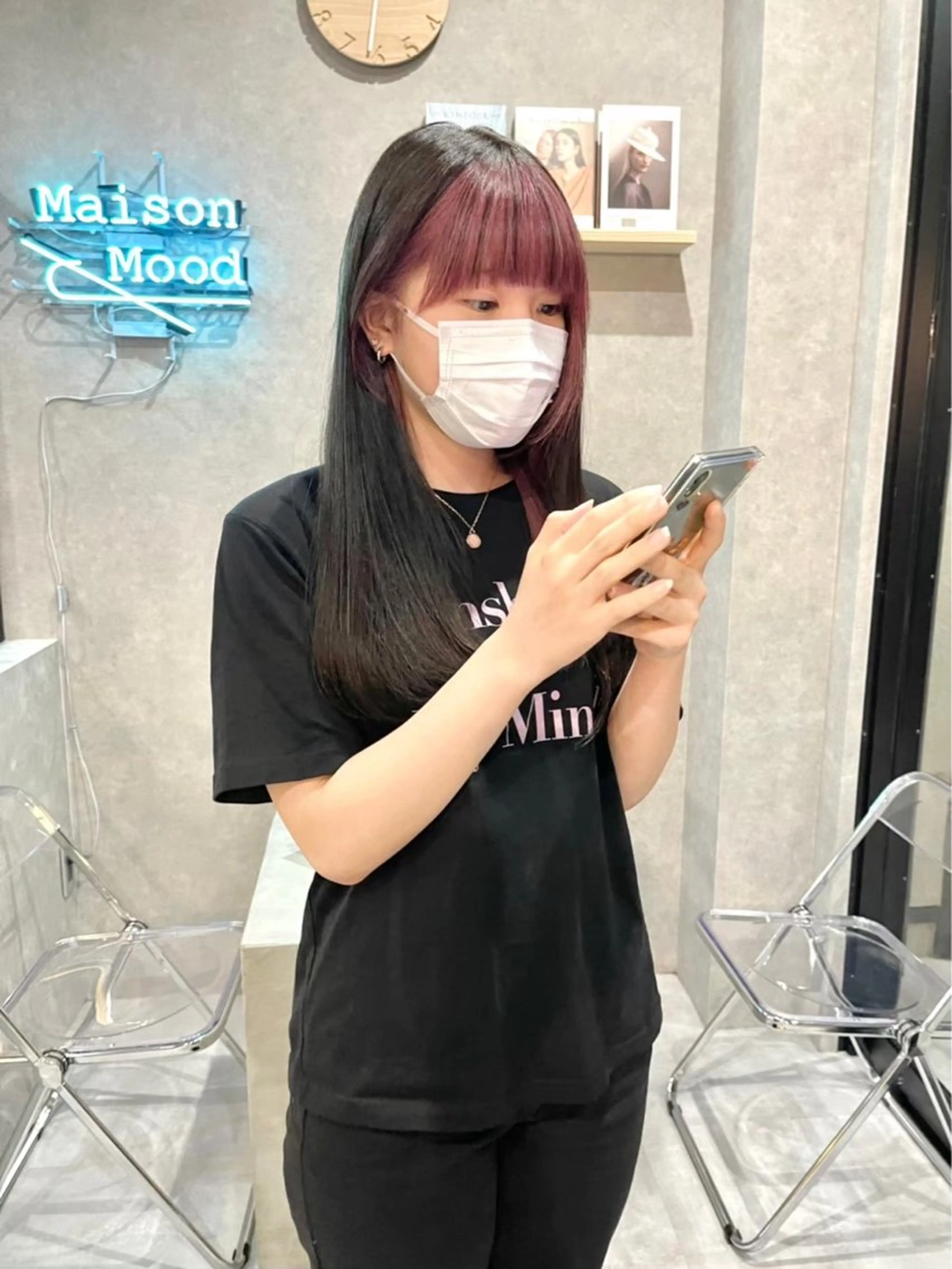 ロング カラー アッシュ ミストバング ベージュカラー ブリーチ デザインカラー 長谷川 湧のヘアスタイル