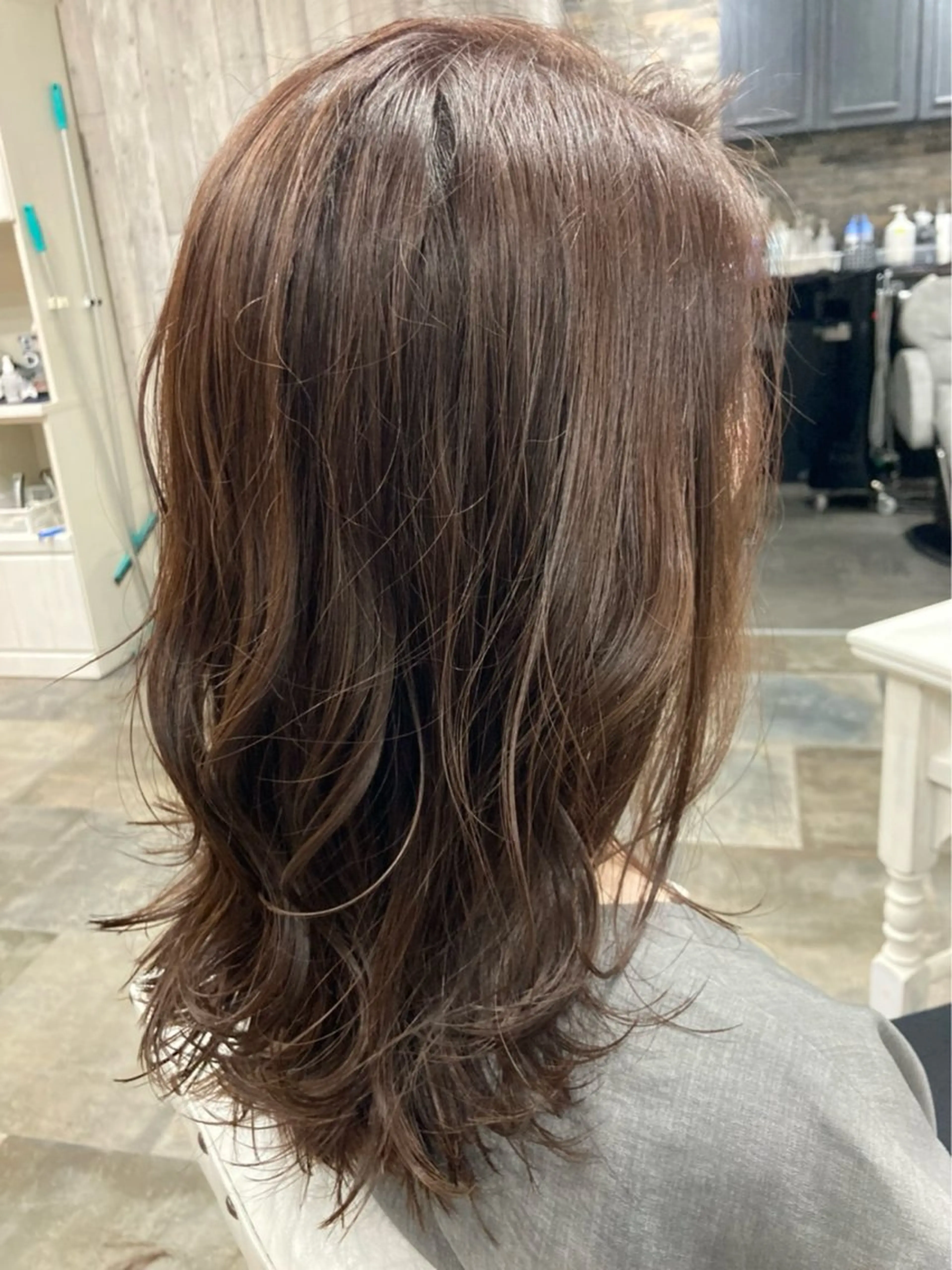 ミディアム ボブレイヤー ミディアムパーマ ミストバング ボブ ハイライト The Apartment of Solon Citta 船橋609所属・髪質改善/縮毛矯正/ 美髪/個室/ハラのヘアスタイル