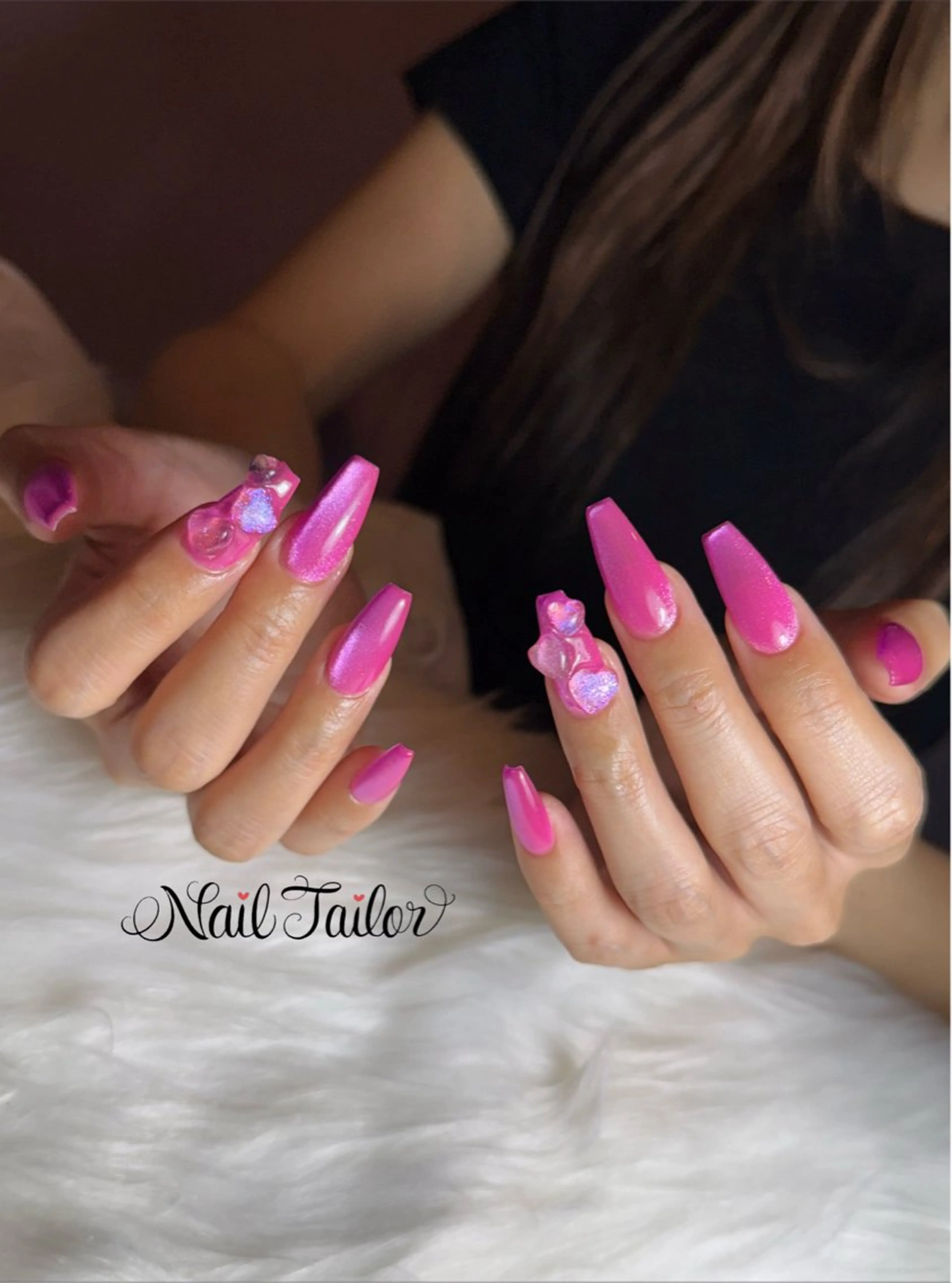 ネイル 長さ出し ロングネイル マグネットネイル ピンク スカルプネイル ハンドネイル NailTailor ネイルテイラーのネイルデザイン