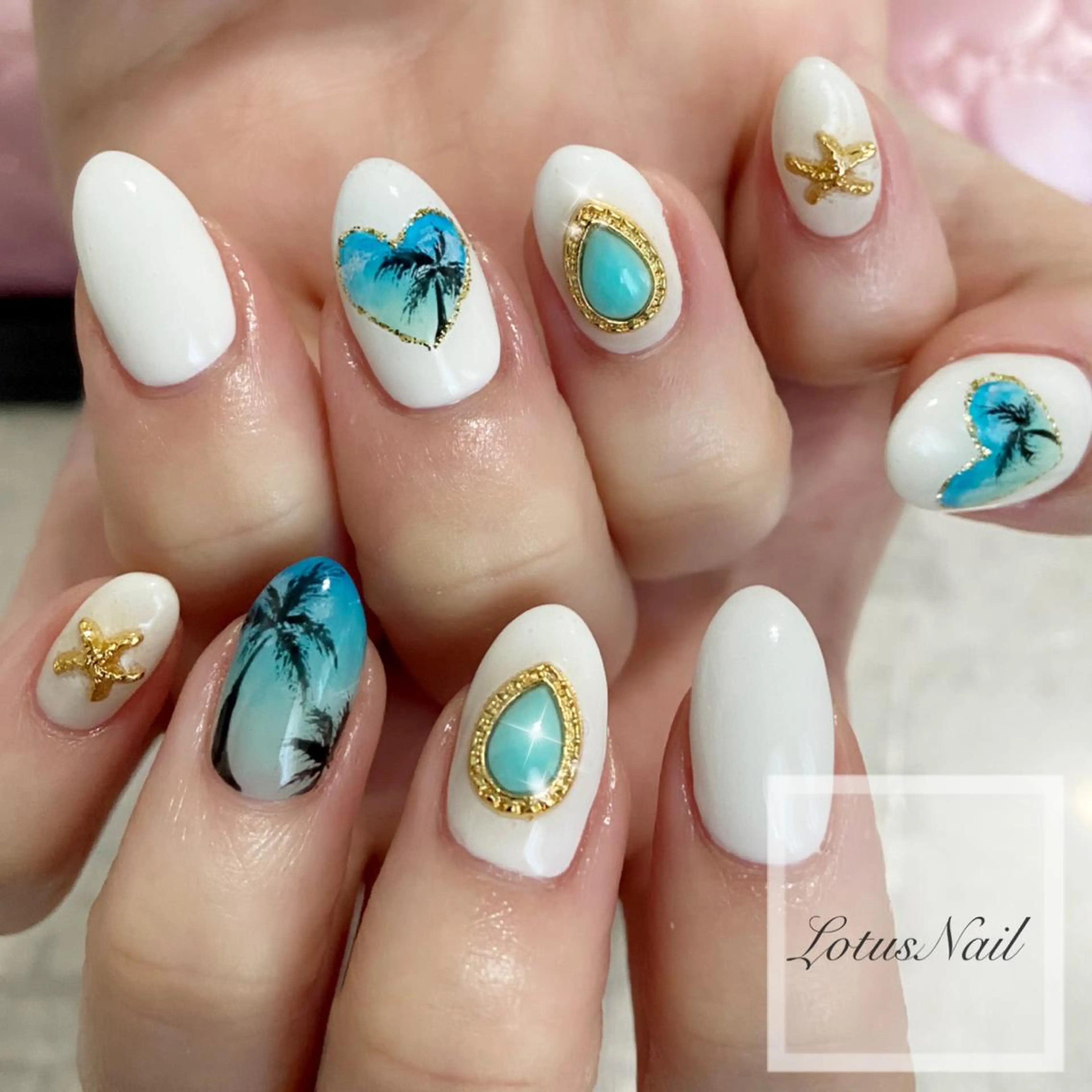 ネイル 夏ネイル ハンドネイル Lotus Nailのネイルデザイン