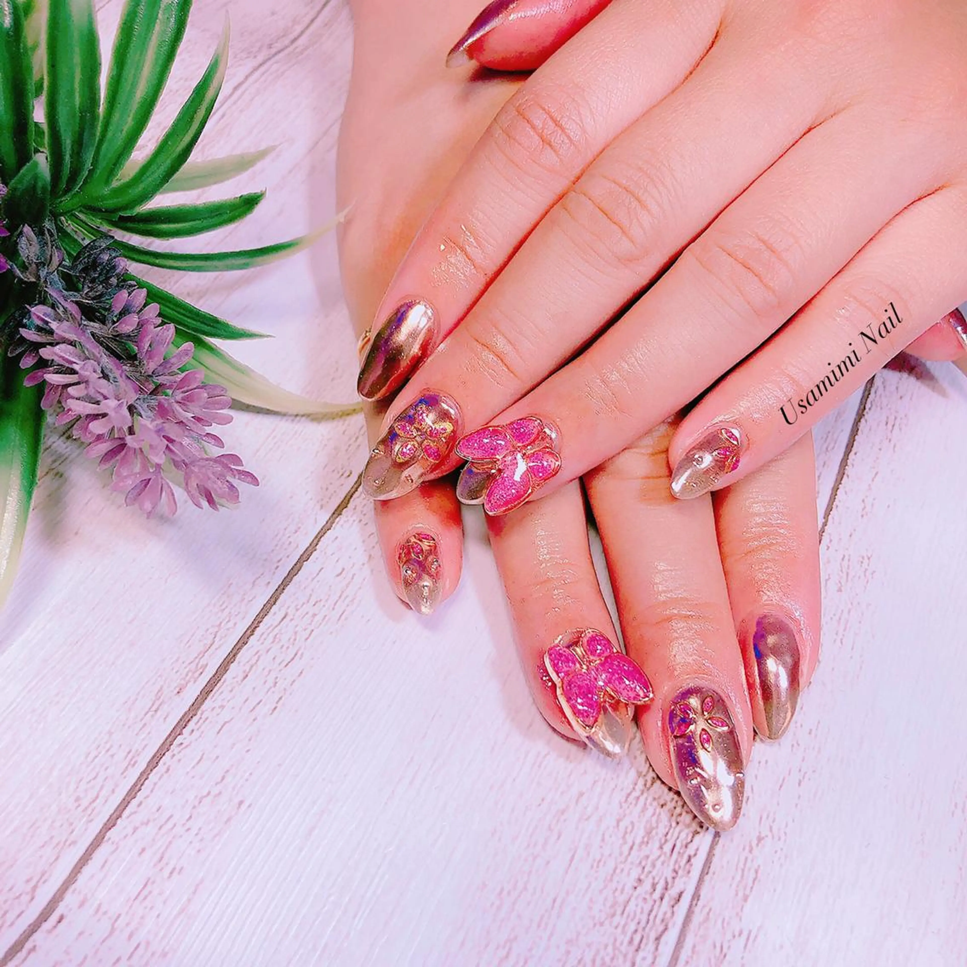 ネイル 韓国ネイル ミラーネイル USAMiMi 🐰💕のネイルデザイン
