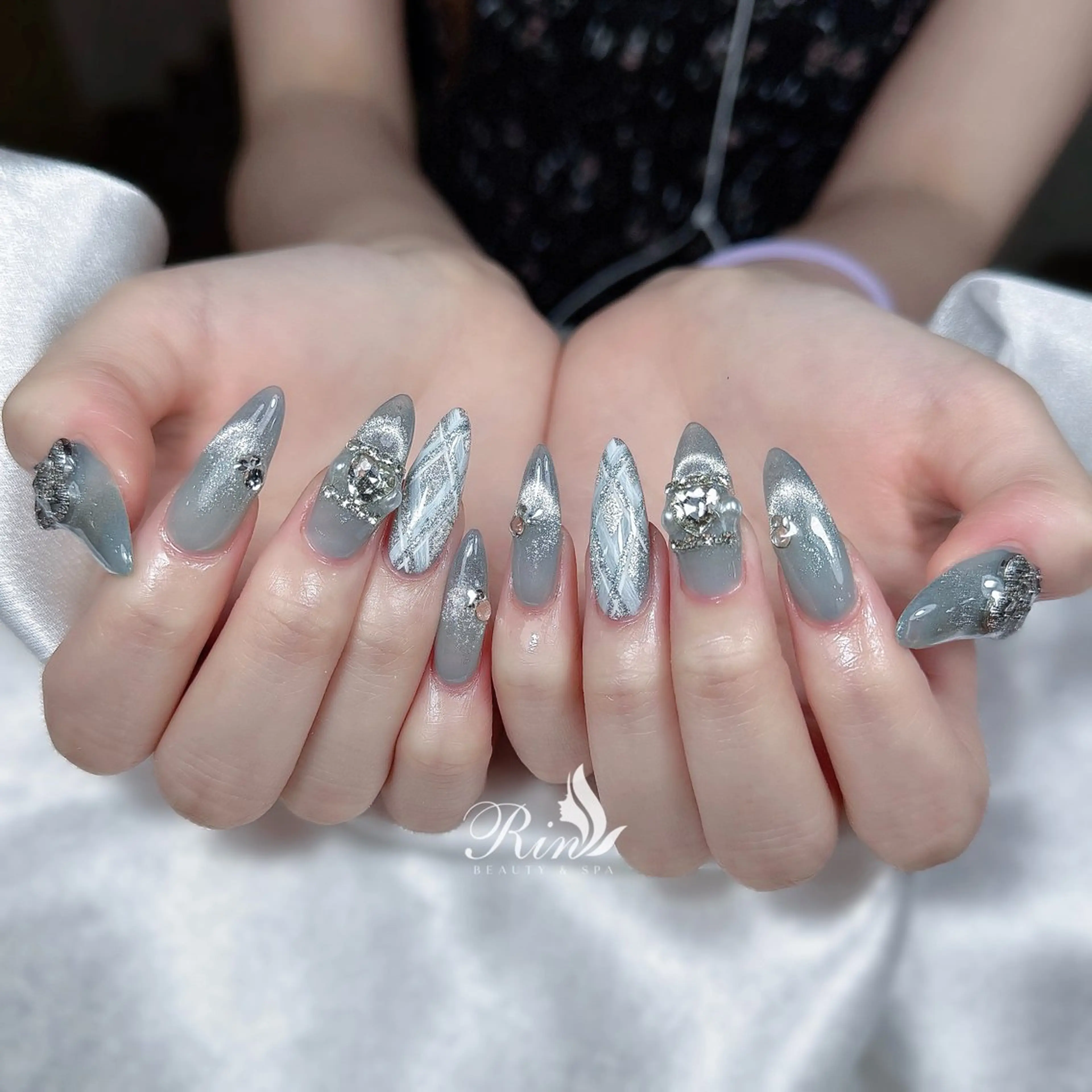 ネイル アートネイル 長さ出し ガーリー 韓国ネイル 持ち込み Rin Nail 新大久保店のネイルデザイン