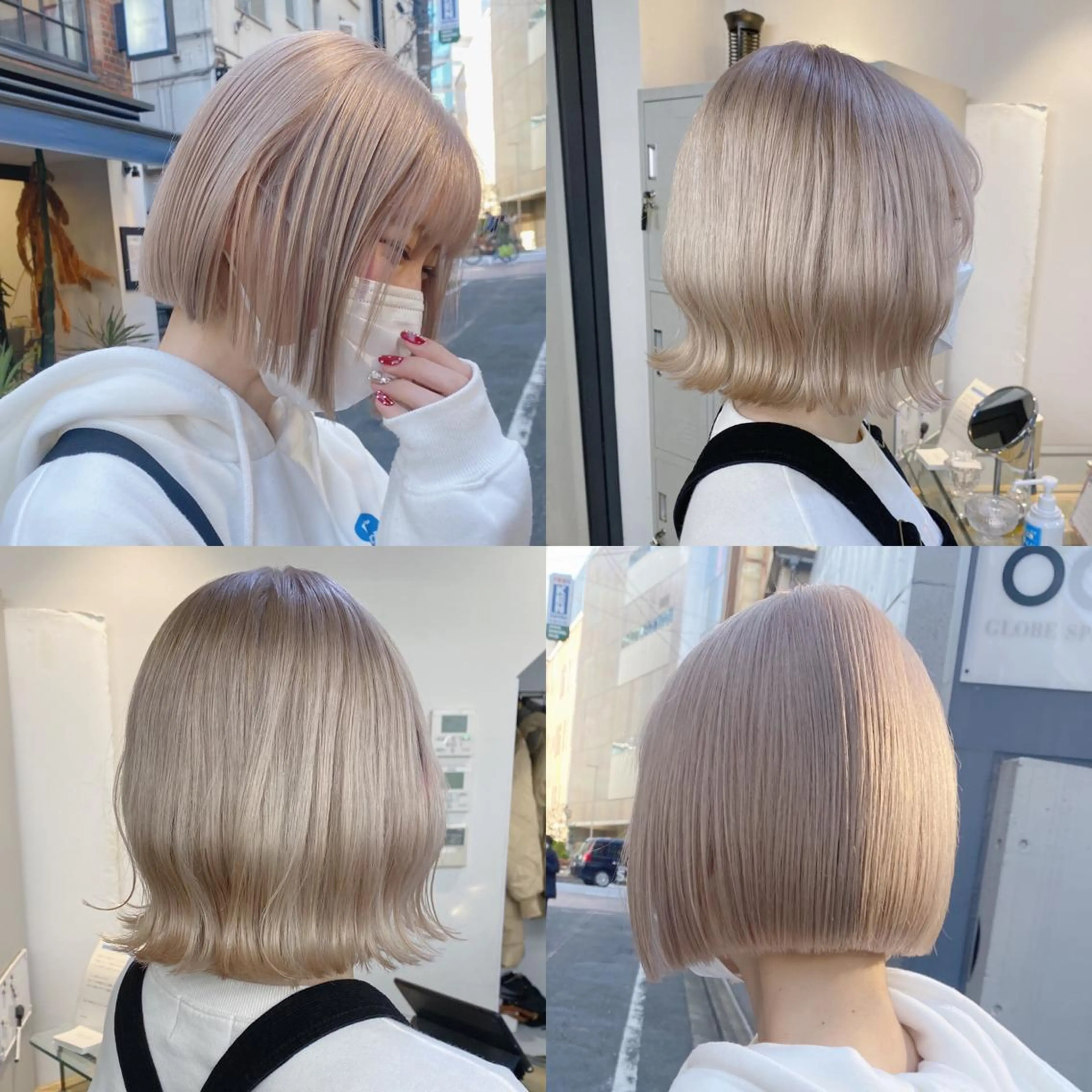 ショート カラー ヘアアレンジ ベージュカラー ホワイトベージュ ボブ Flamme Annaのヘアスタイル