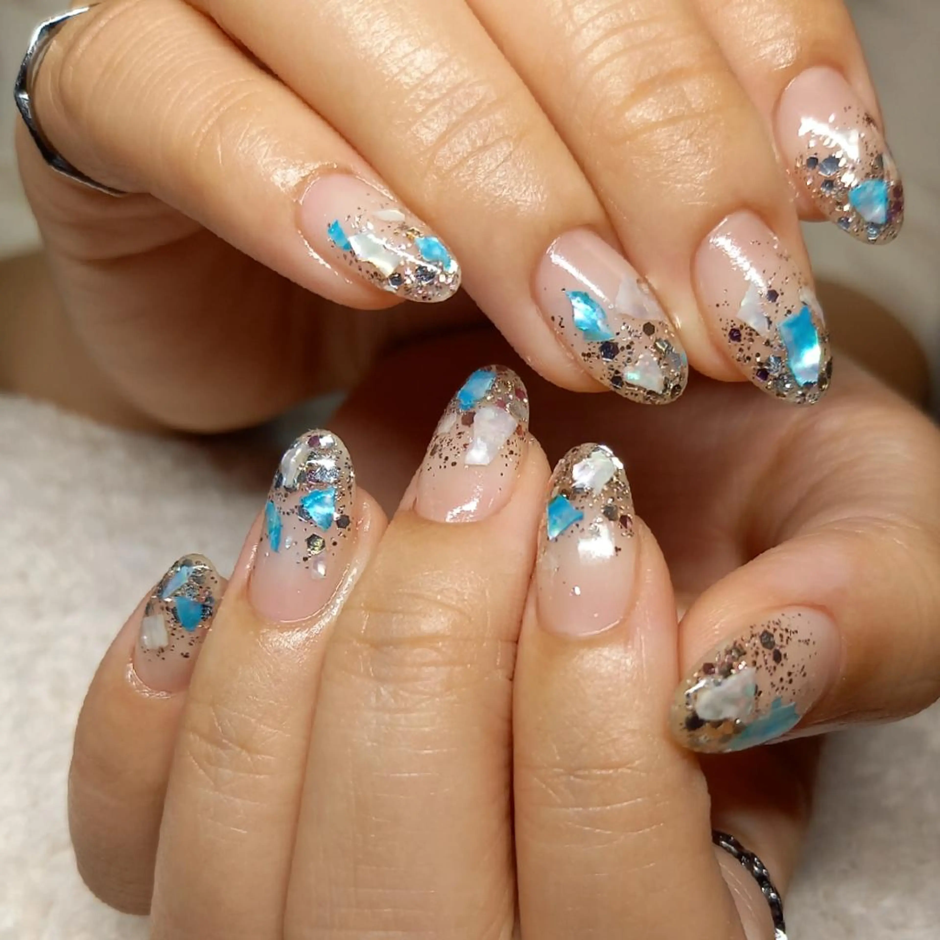 ネイル ブルー ハンドネイル Mirei NAIL 金児のネイルデザイン