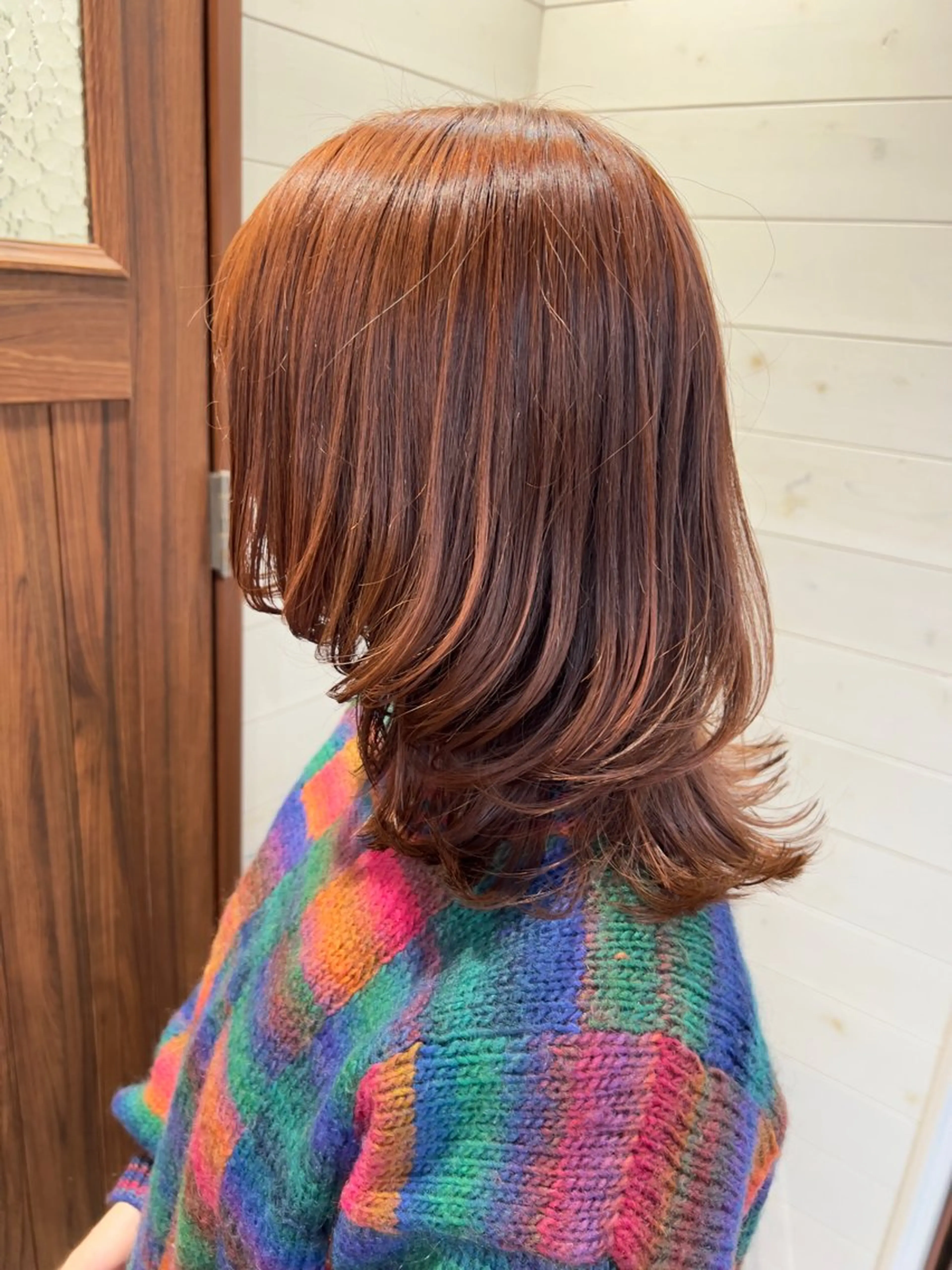 ミディアム カラー ボブレイヤー ブラウンカラー オレンジ オレンジブラウン ボブ 🍇おぐら めぐみ🍇のヘアスタイル