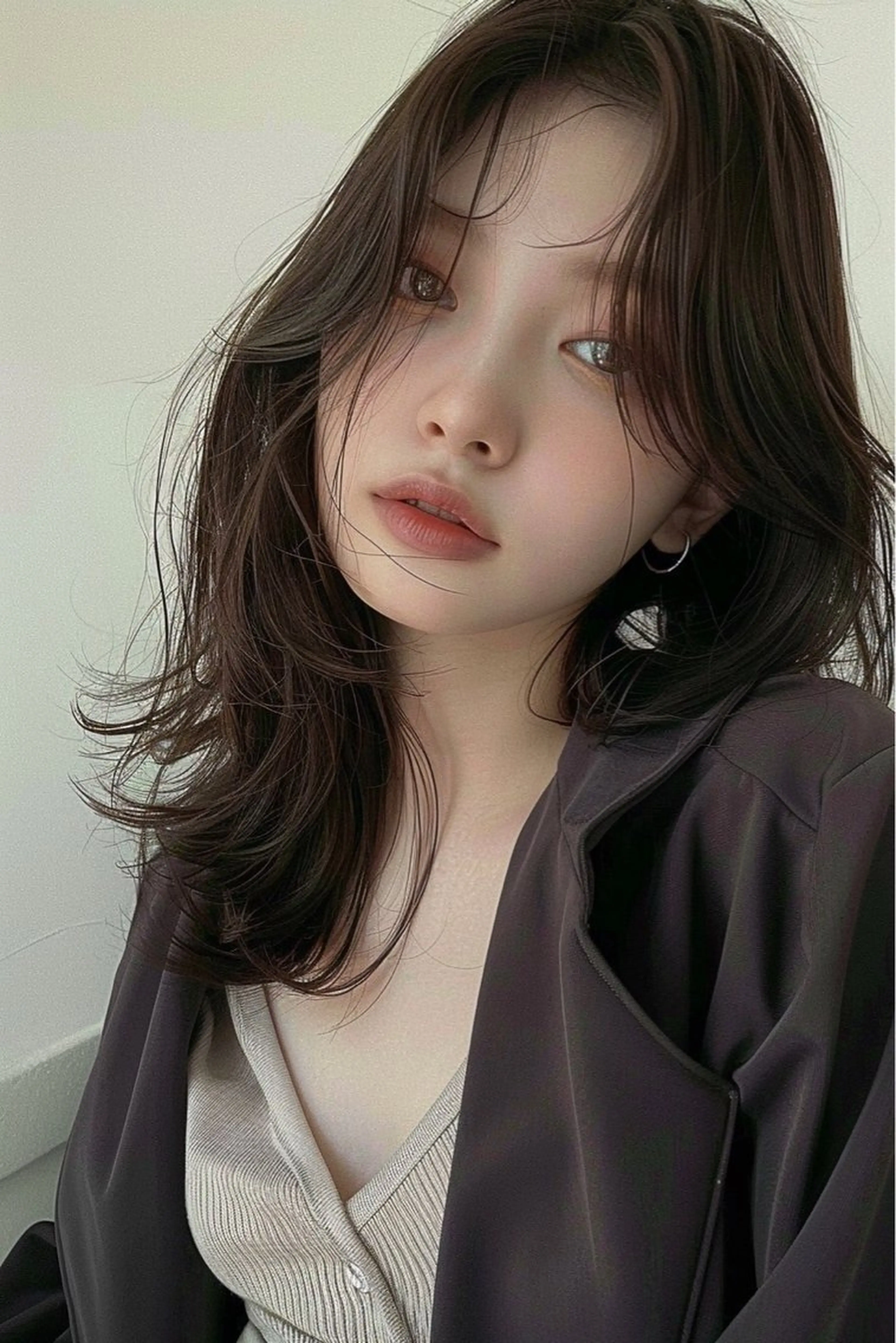 ミディアム 韓国風ヘア レイヤーカット シースルーバング ウルフカット lana hair 新宿/髪質改善のヘアスタイル