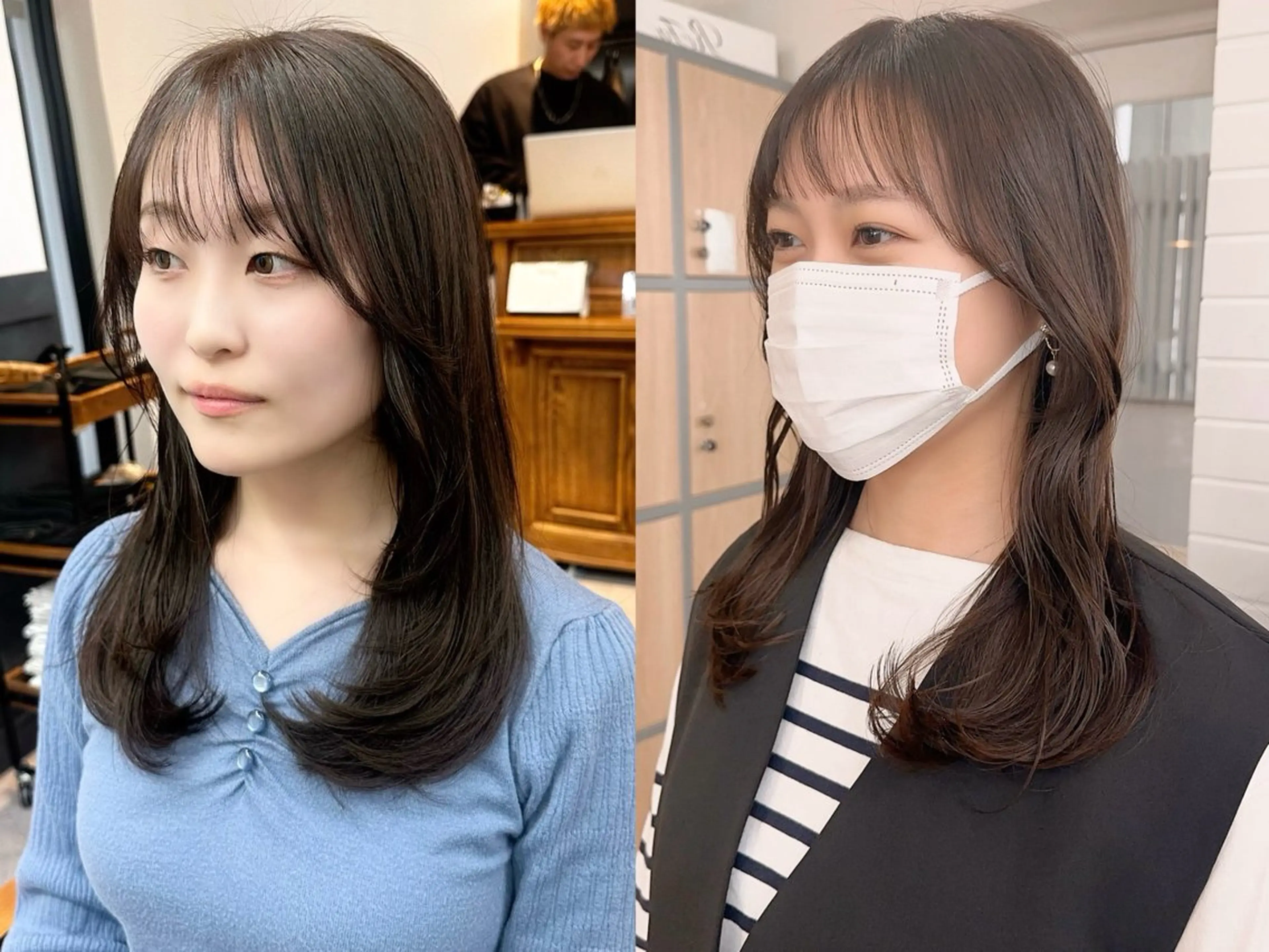 ミディアム カラー パーマ ヘアアレンジ メンズ キッズ レイヤーカット／顔周 りカット/縮毛矯正のヘアスタイル