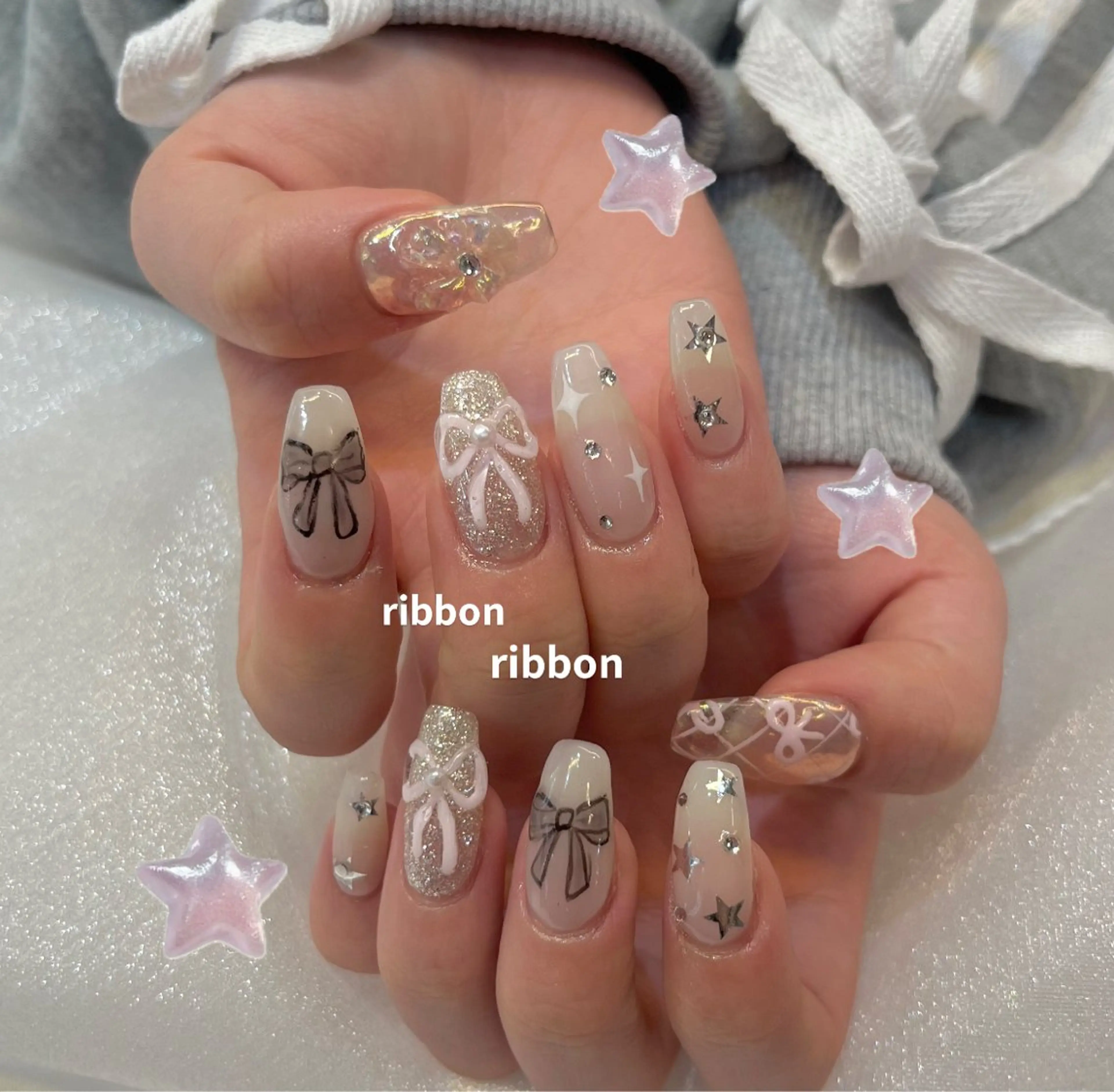 ネイル リボン ハンドネイル Ibuki 🎀仙台パルコ🎀のマツエク・マツパデザイン