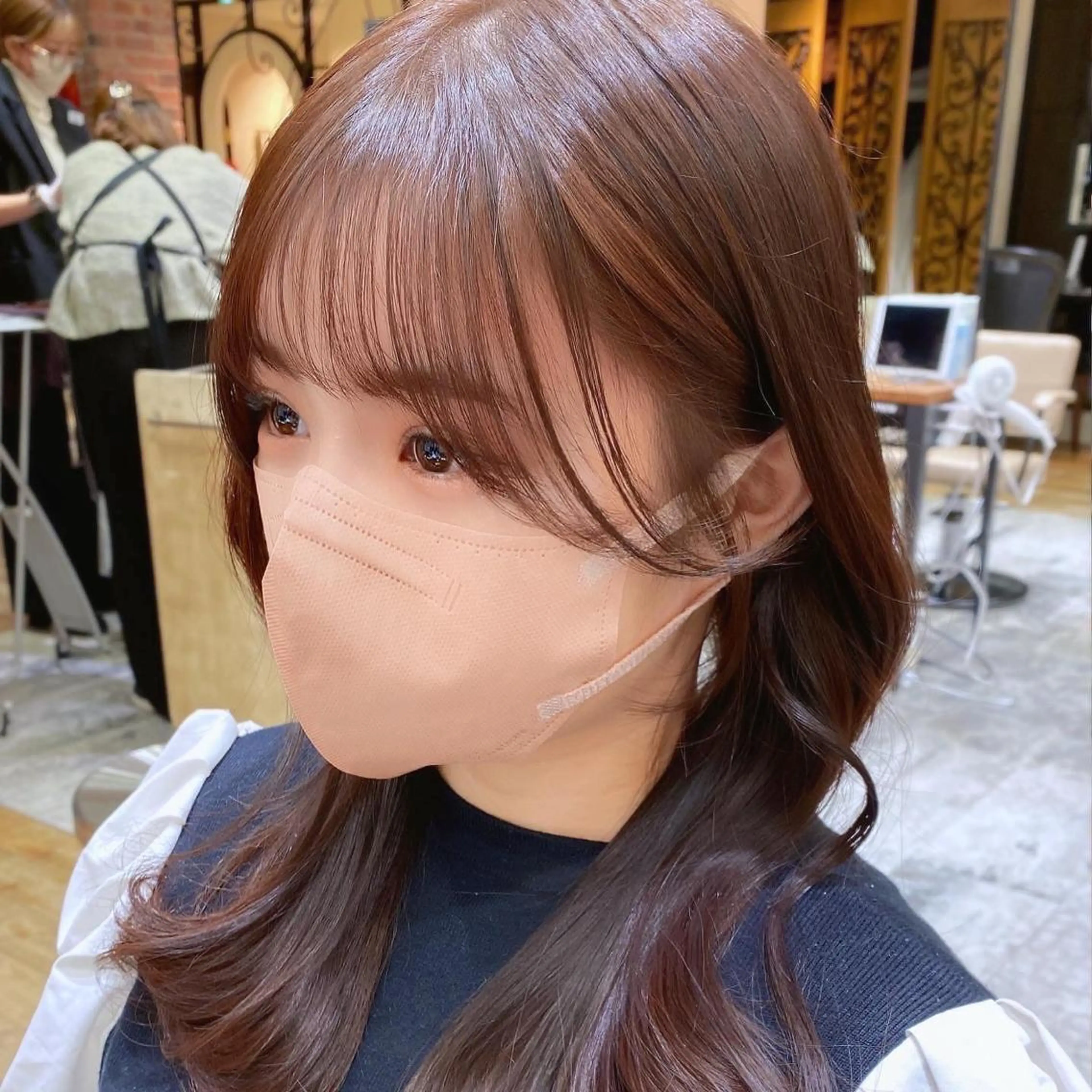 ミディアム カラー 顔まわりカット🌟 くびれヘア/寺門遥輝のヘアスタイル