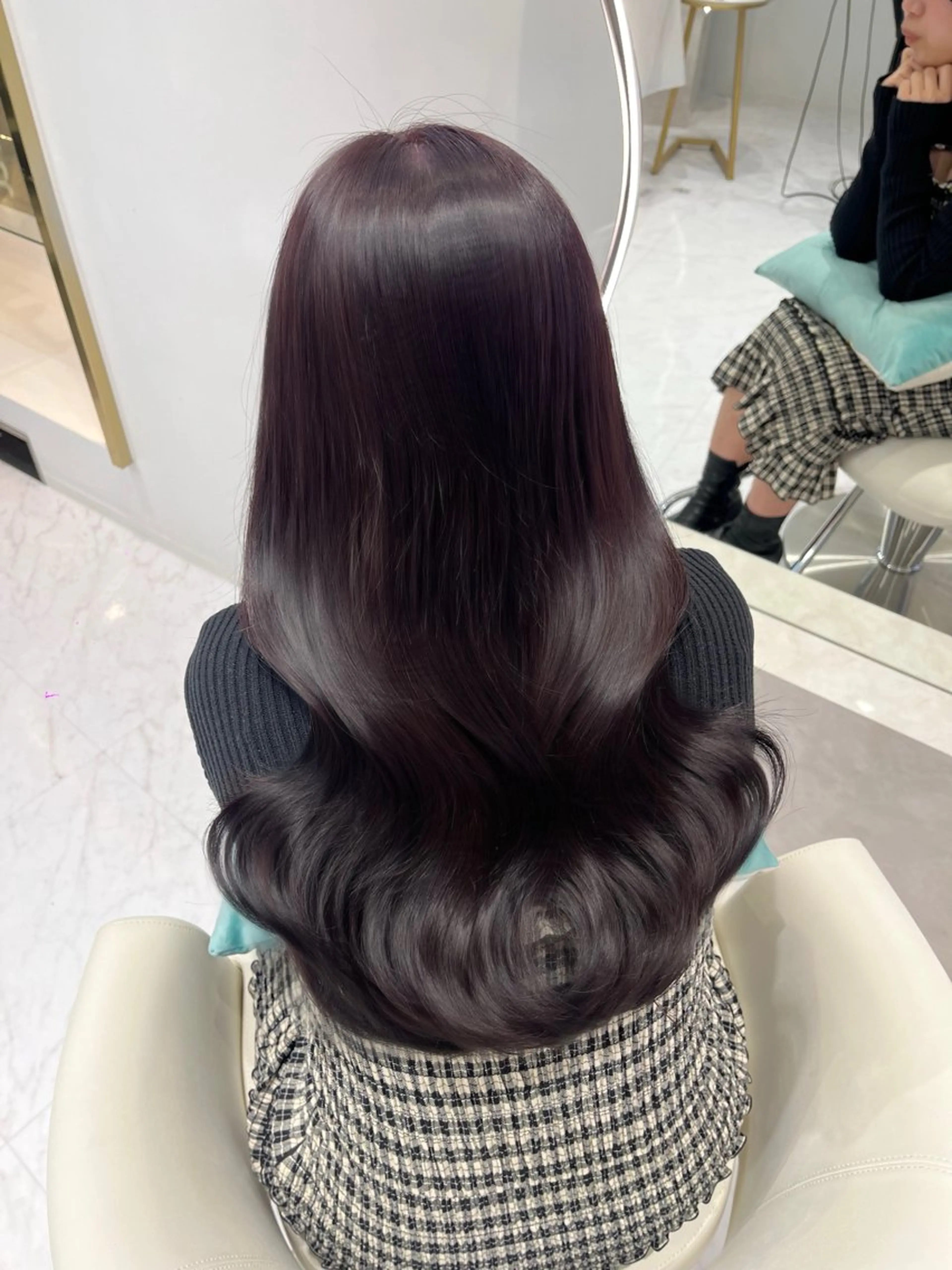 ロング カラー ディープパープル パープルカラー カット ヘアカラー トリートメント 名駅/大人韓国ヘア 艶カラー/Rihoのヘアスタイル
