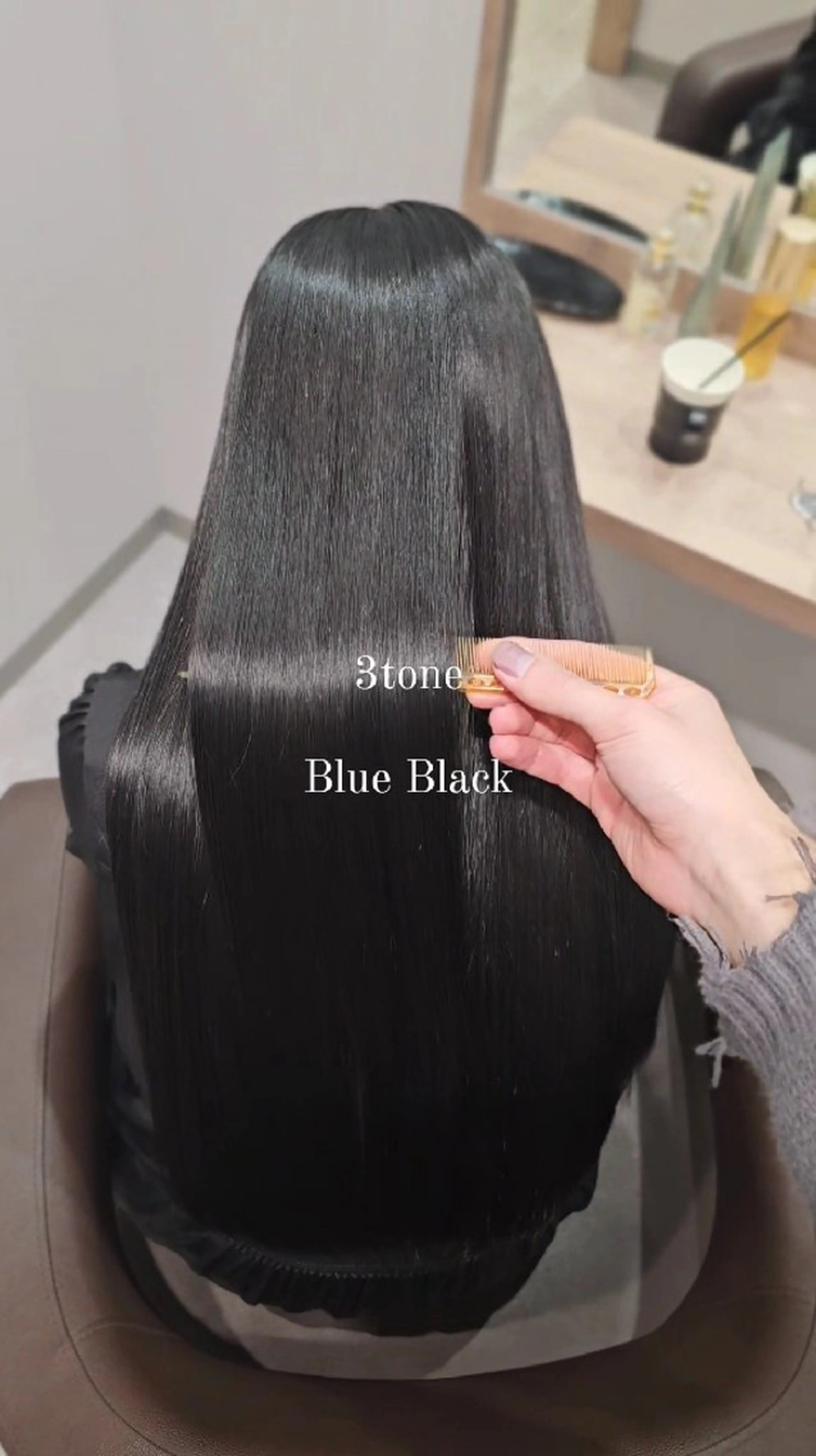 セミロング カラー 黒髪 ブルーカラー ブルーブラック カット ヘアカラー トリートメント 髪質改善美容師が作る 透明感カラー杉山太貴のヘアスタイル