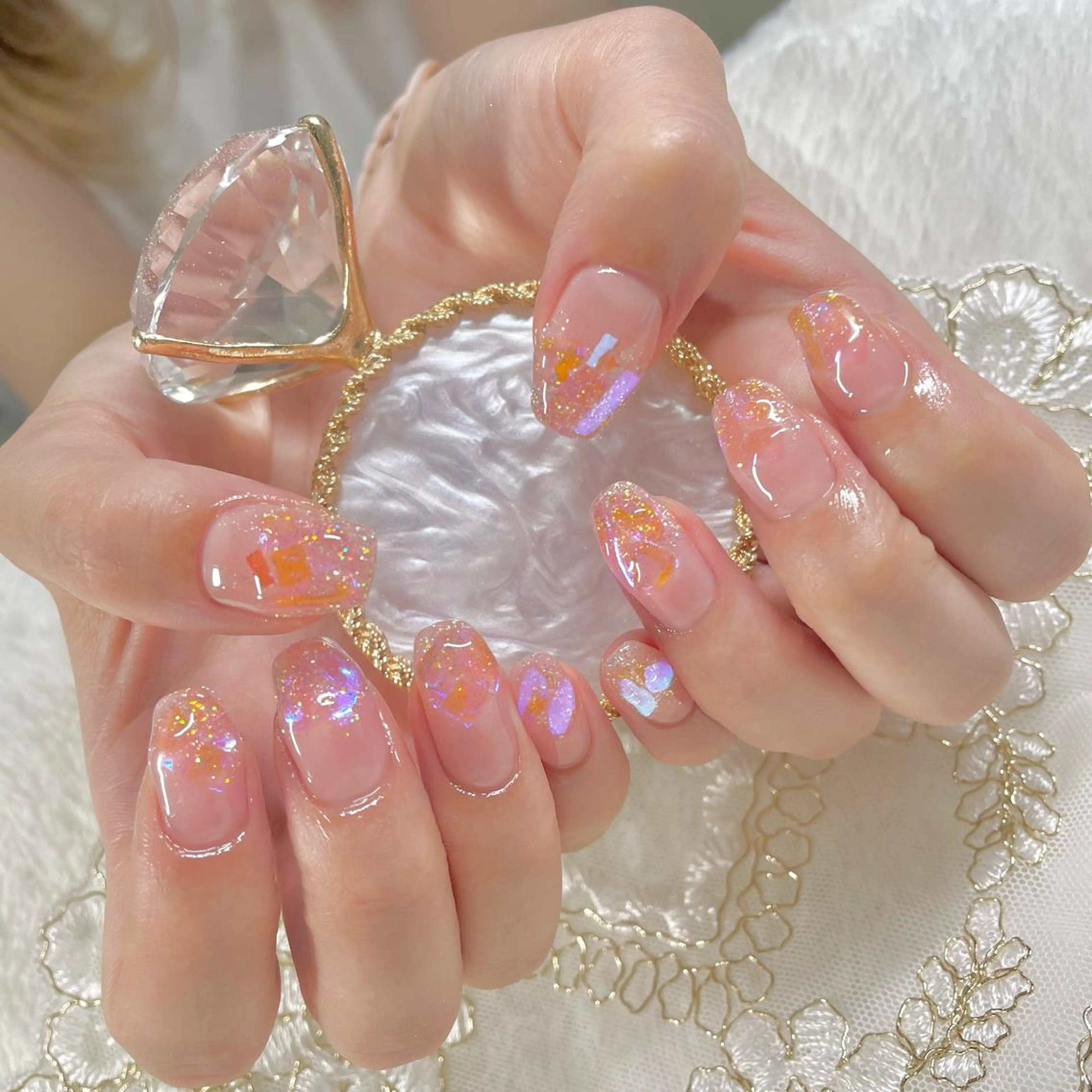 ネイル オーロラネイル ジェルネイル ストーンネイル ハンドネイル J terrace Nailのネイルデザイン
