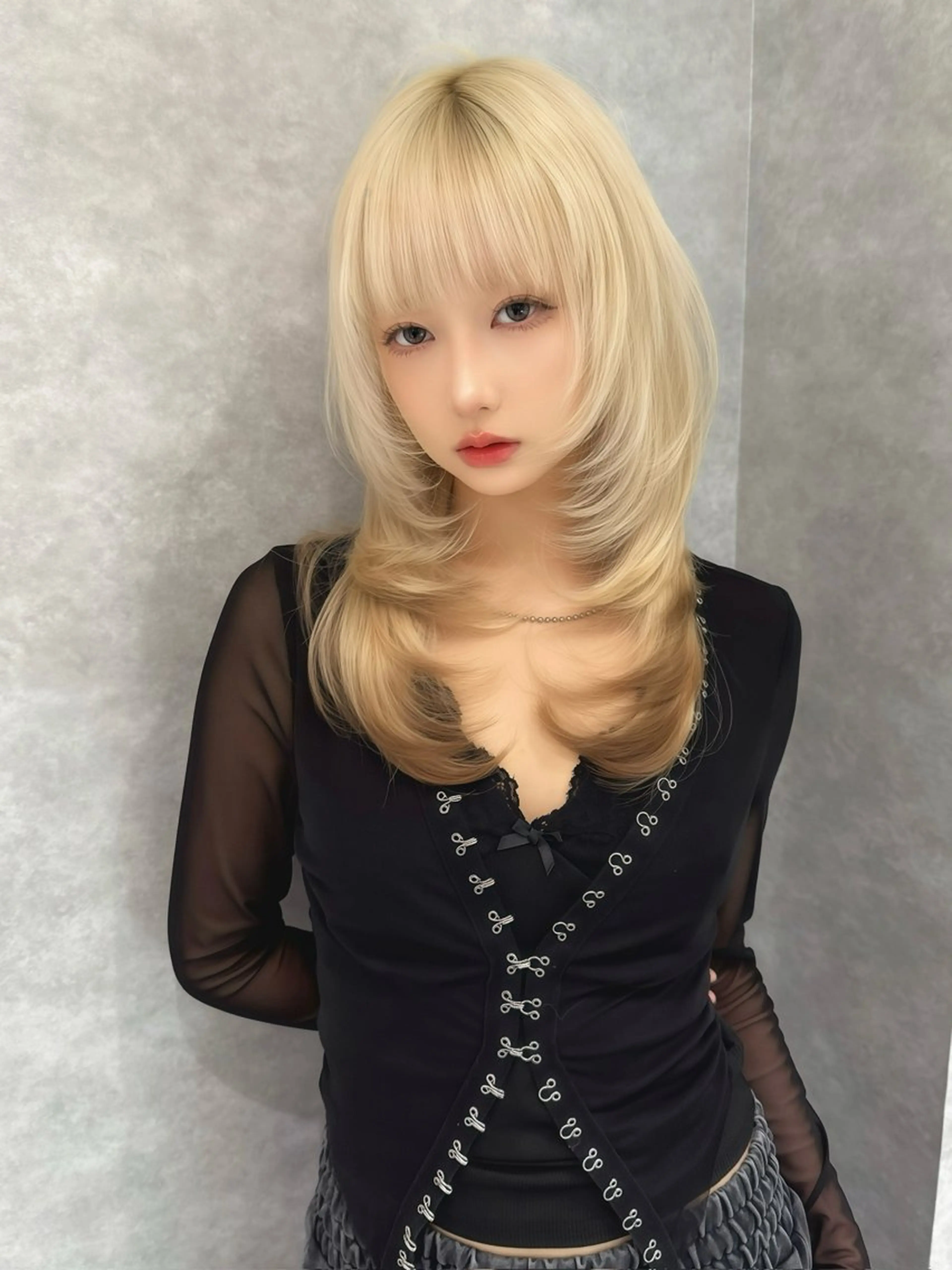 ミディアム くびれヘア ヨシンモリ 韓国風ヘア レイヤーカット カット ヘアカラー トリートメント MASHU韓国ヘア/ レイヤー/透明感カラのヘアスタイル