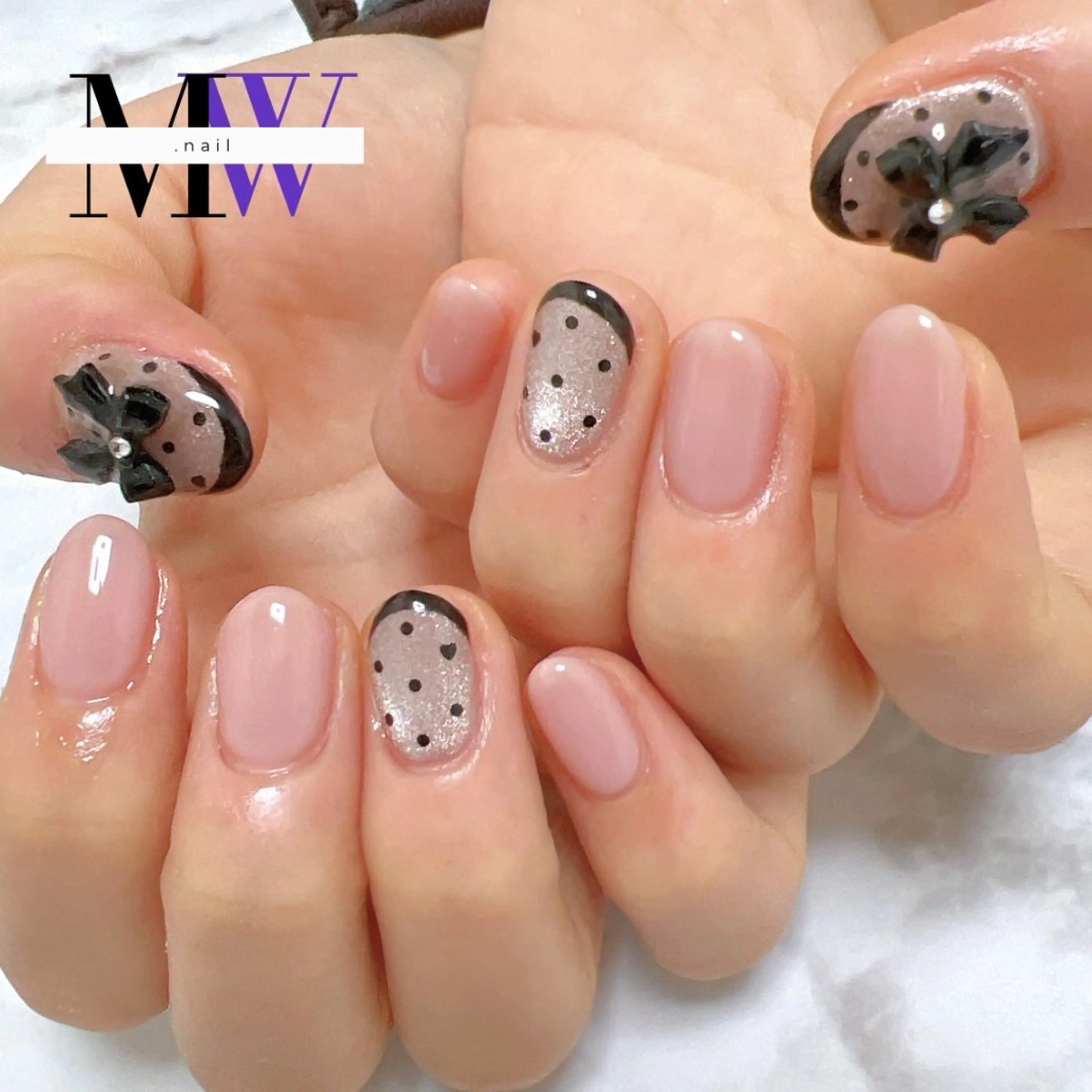 ネイル アートネイル ドット マグネットネイル リボン ハンドネイル MW .nailのネイルデザイン
