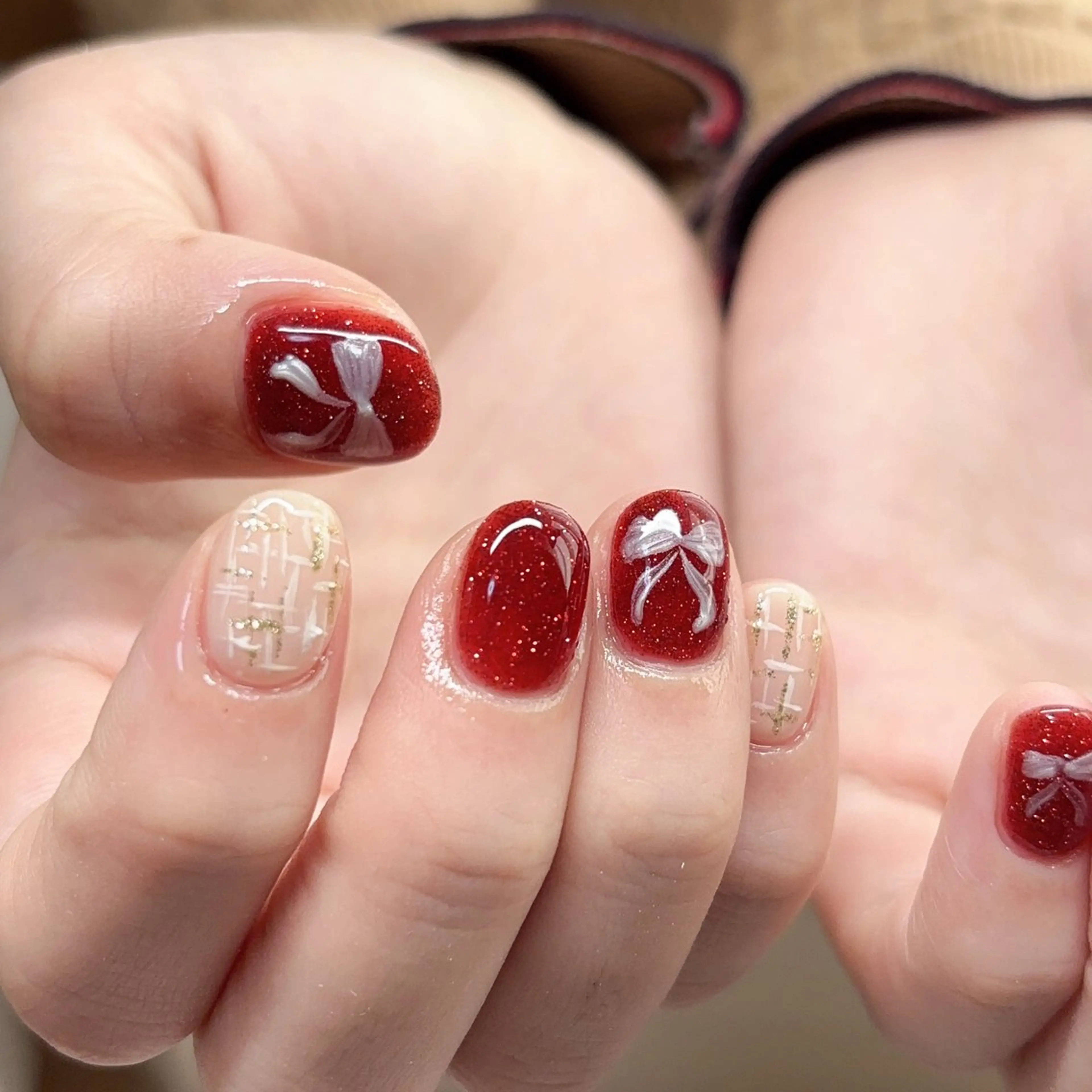 ネイル リボン ツイードネイル 33 nail salon 徳山里美のネイルデザイン