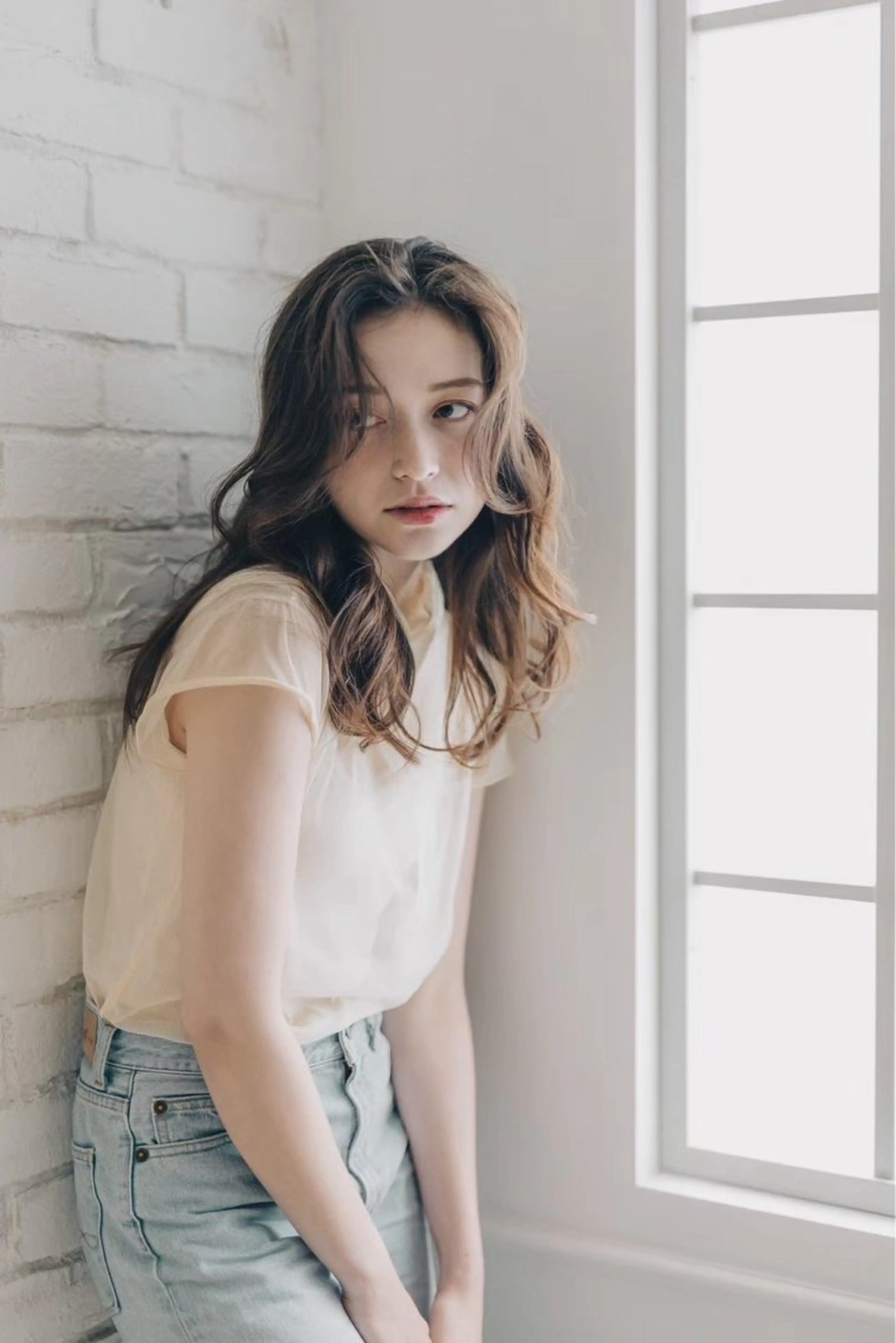 セミロング 敏感肌カラー/斉藤 /かきあげバングのヘアスタイル