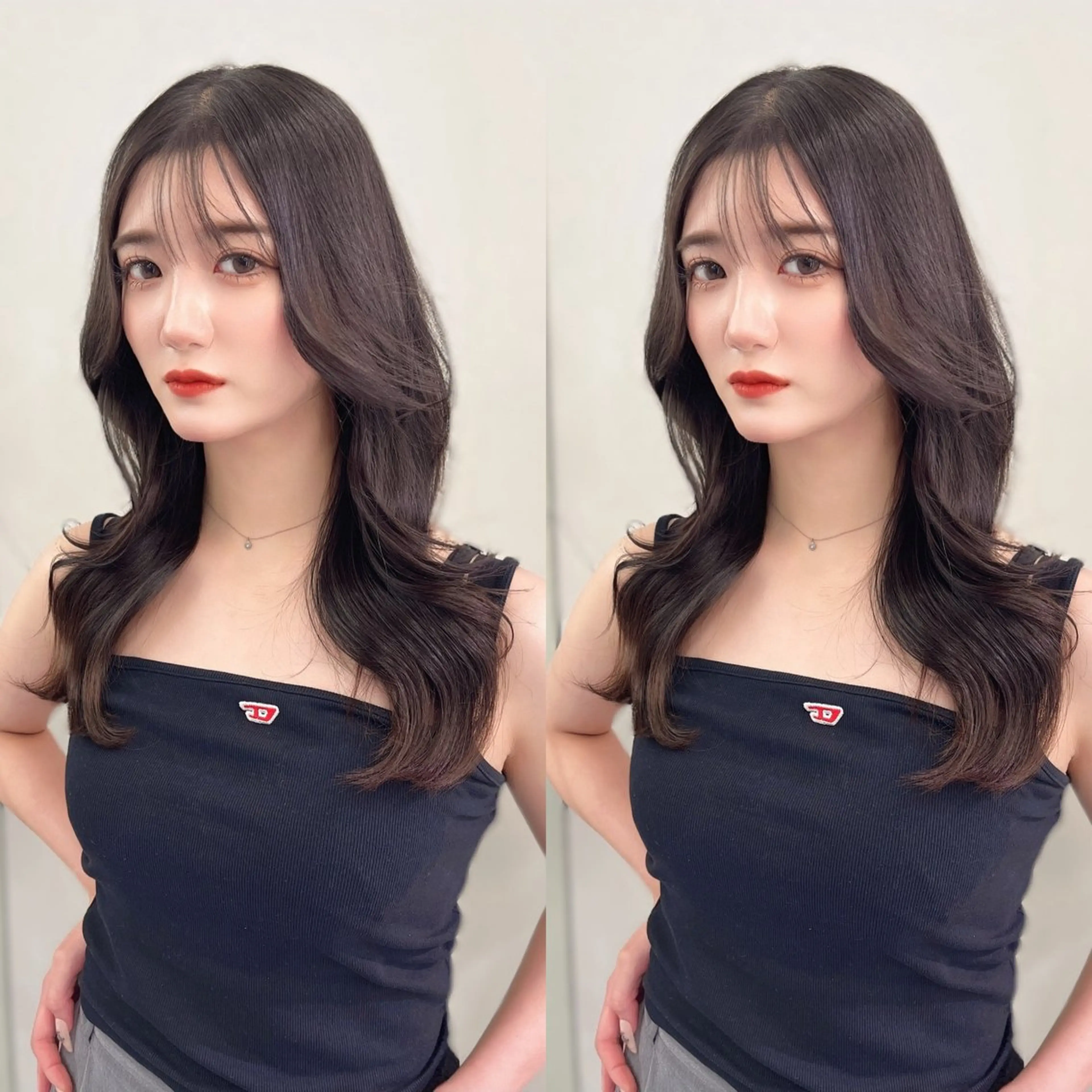 セミロング カラー レイヤー/髪質改善 /透け感カラー/艶髪のヘアスタイル