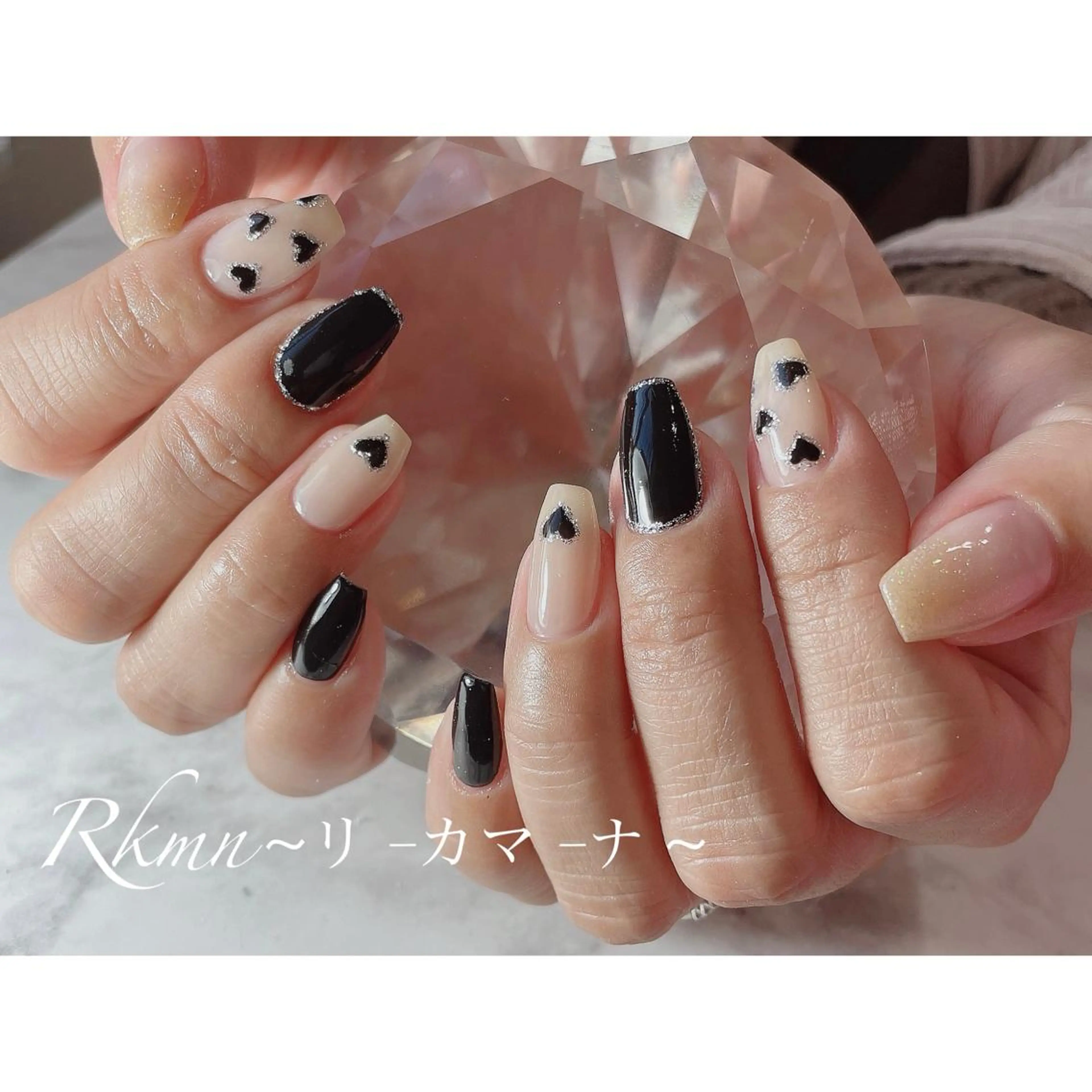 ネイル アートネイル グラデーション ハート ラメ(グリッター) 春ネイル ハンドネイル フットネイル ハンドケア Rkmn ~リ-カマ-ナ~のネイルデザイン