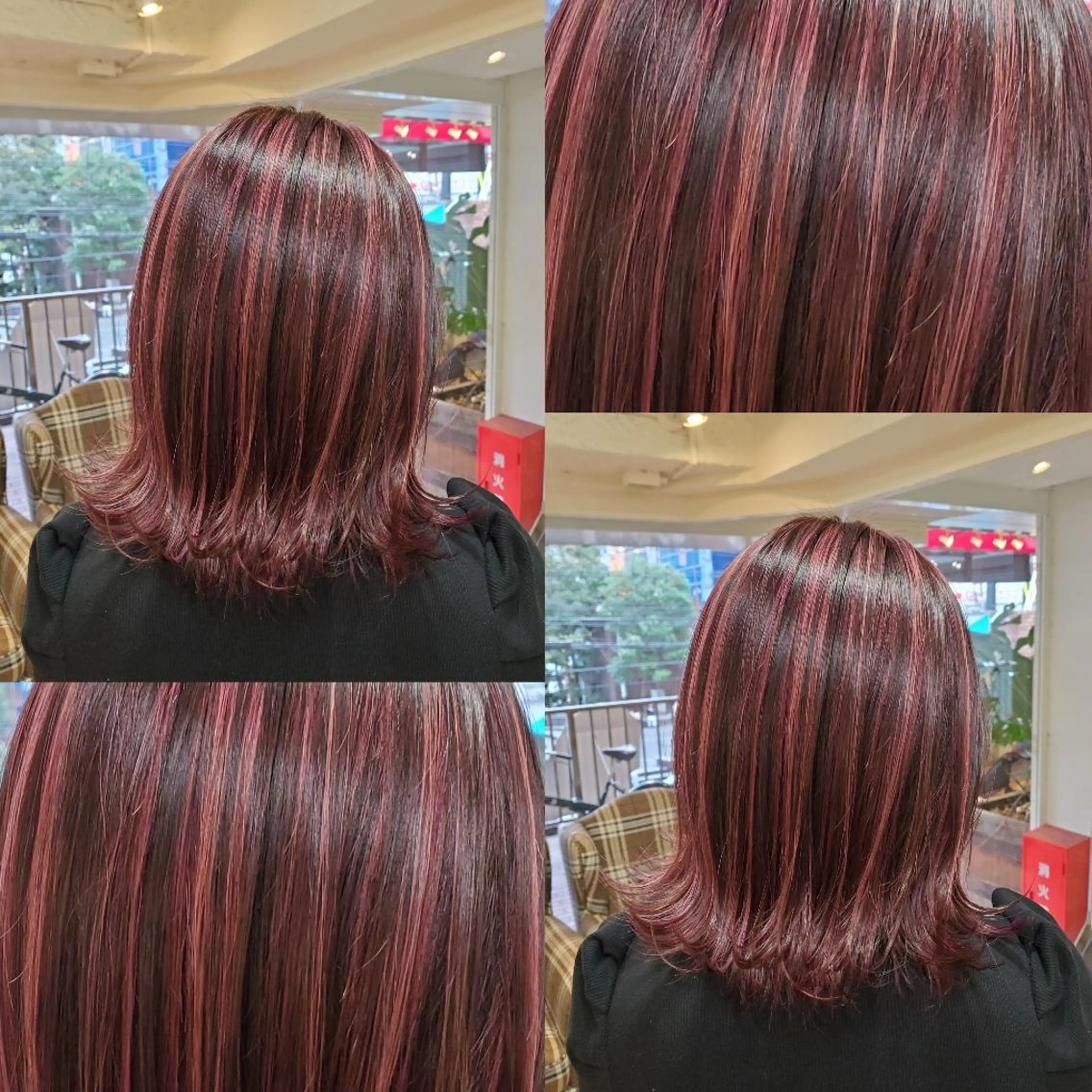 ミディアム ヘアカラー ツヤ髪✨縮毛矯正 ハイトーンカラーのヘアスタイル