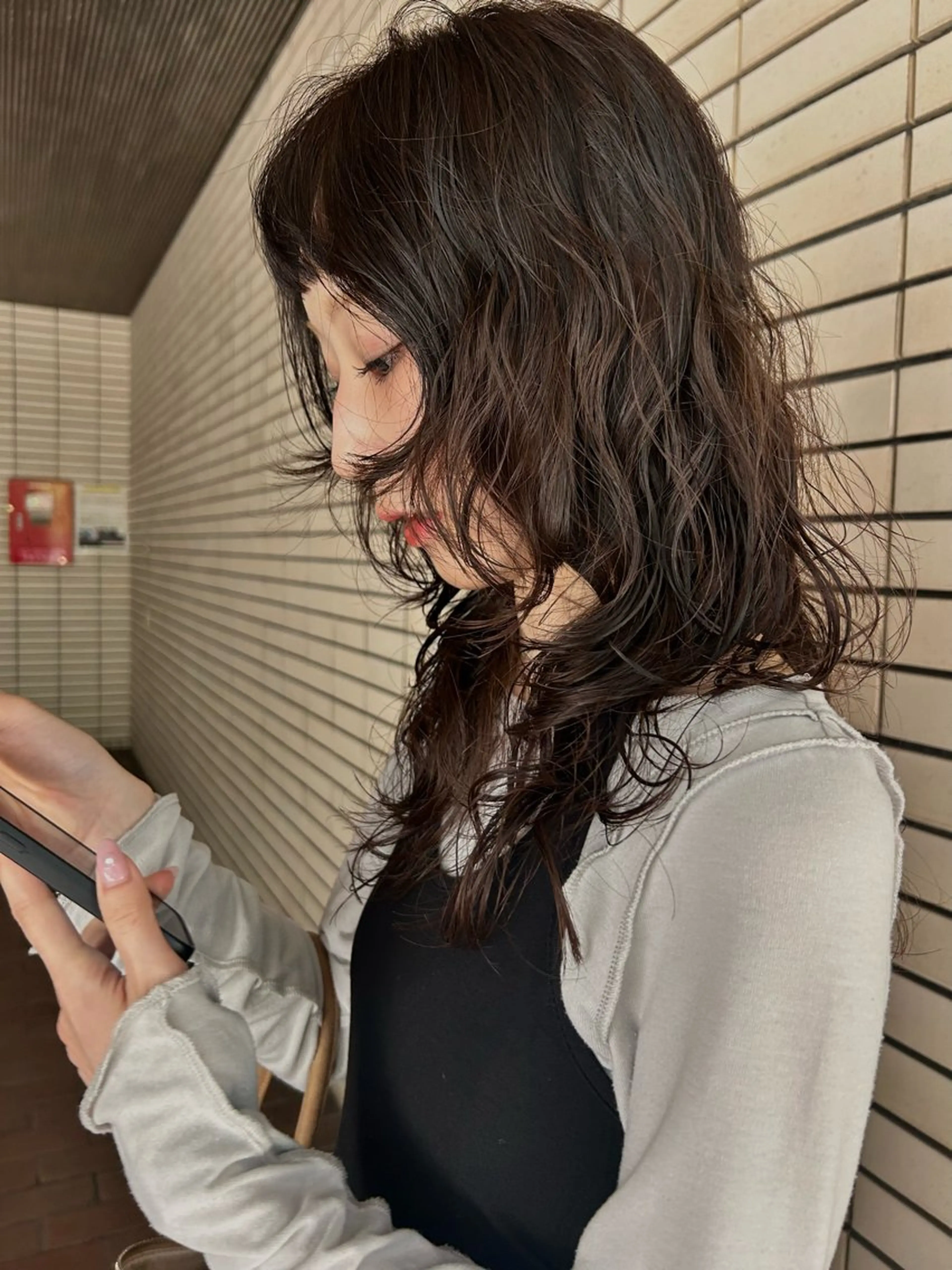 セミロング カラー パーマ デザインカット/ パーマ/nanaのヘアスタイル